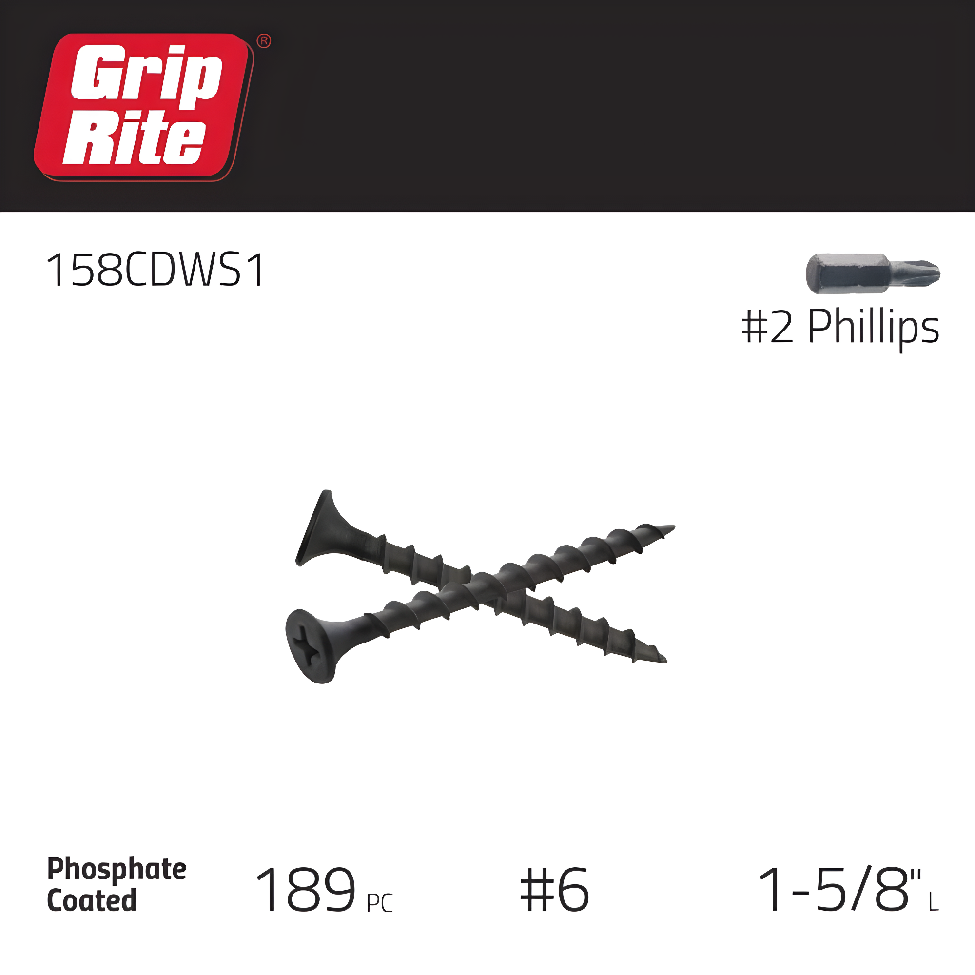 Grip-Rite No. 6 X 1-5/8 in. L Phillips Drywall Screws 1 lb 200 pk