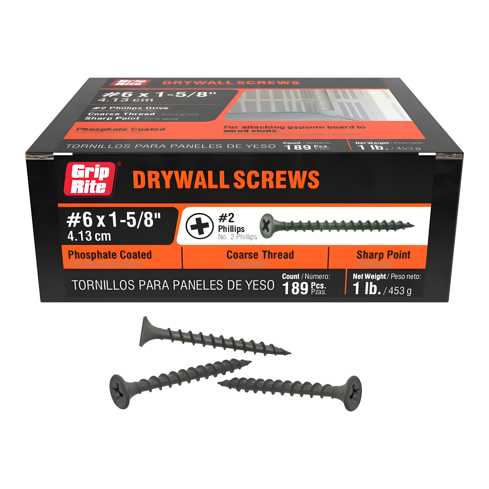 Grip-Rite No. 6 X 1-5/8 in. L Phillips Drywall Screws 1 lb 200 pk