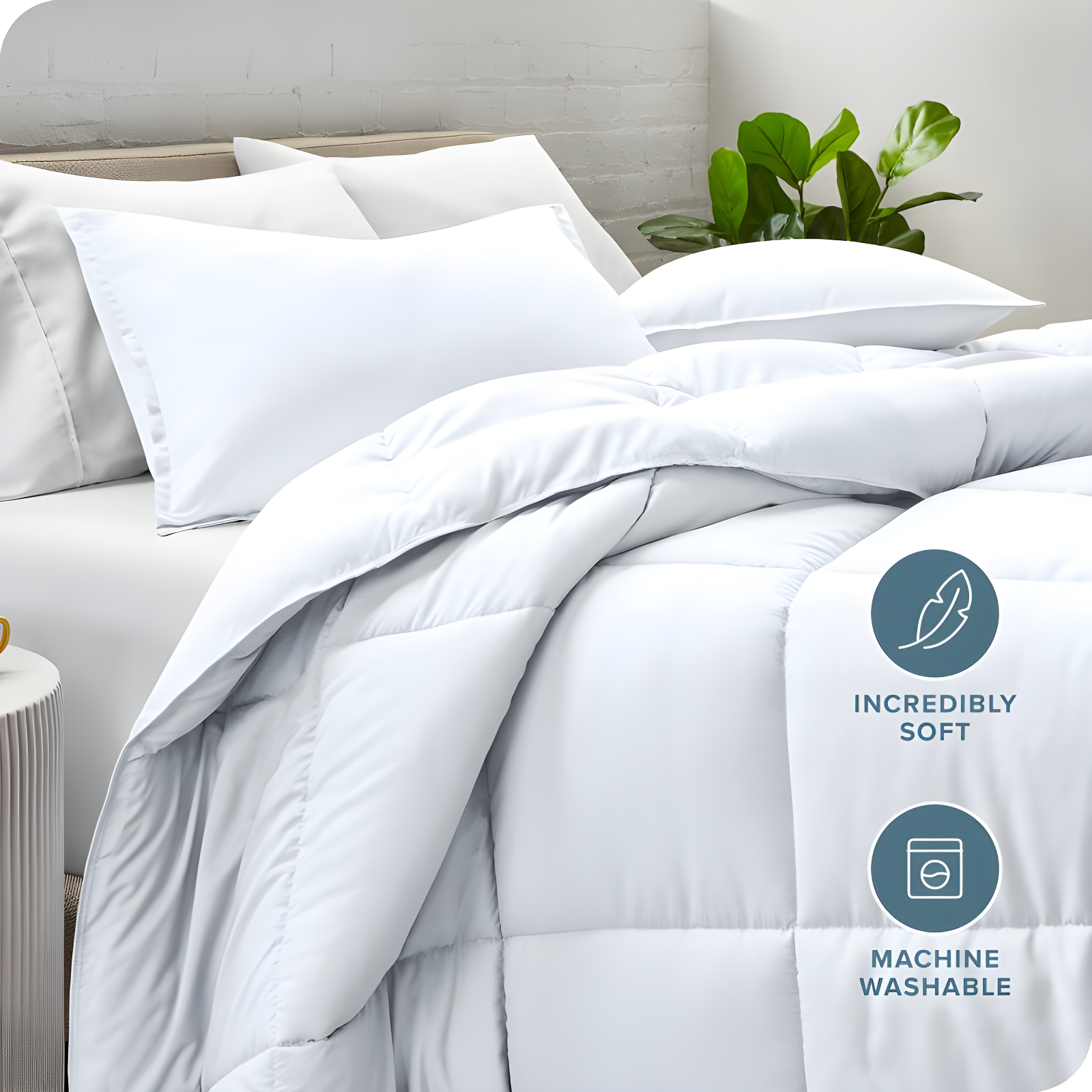 Bare Home 3-Piece Goose Down Alternative Comforter Set in White, Queen