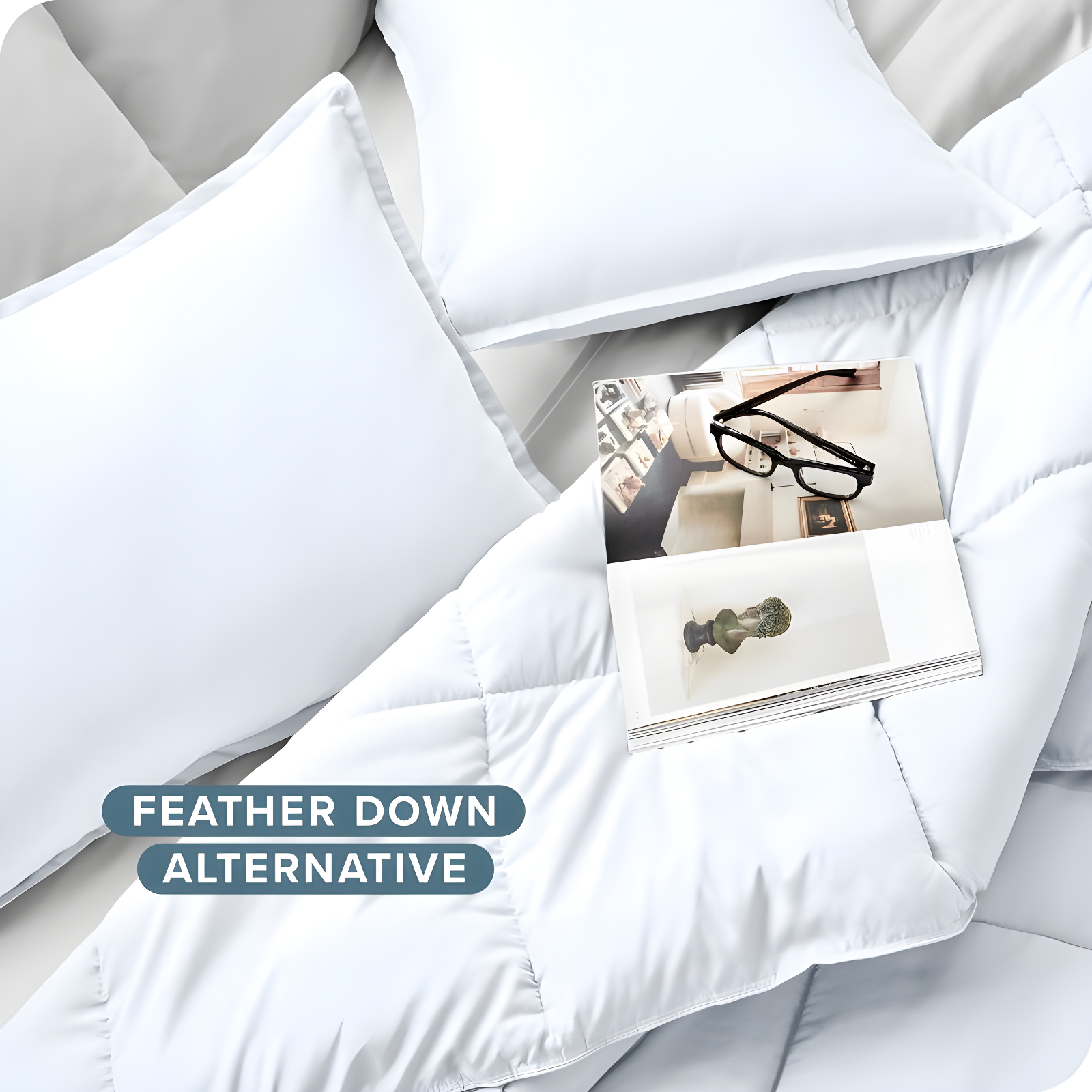 Bare Home 3-Piece Goose Down Alternative Comforter Set in White, Queen