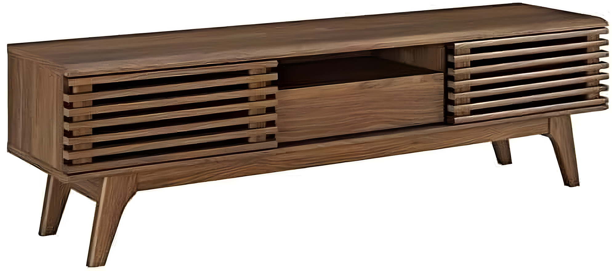Render TV Stand for TVs up to 59" Walnut - Modway: Mid-Century Media Storage, Sliding Doors