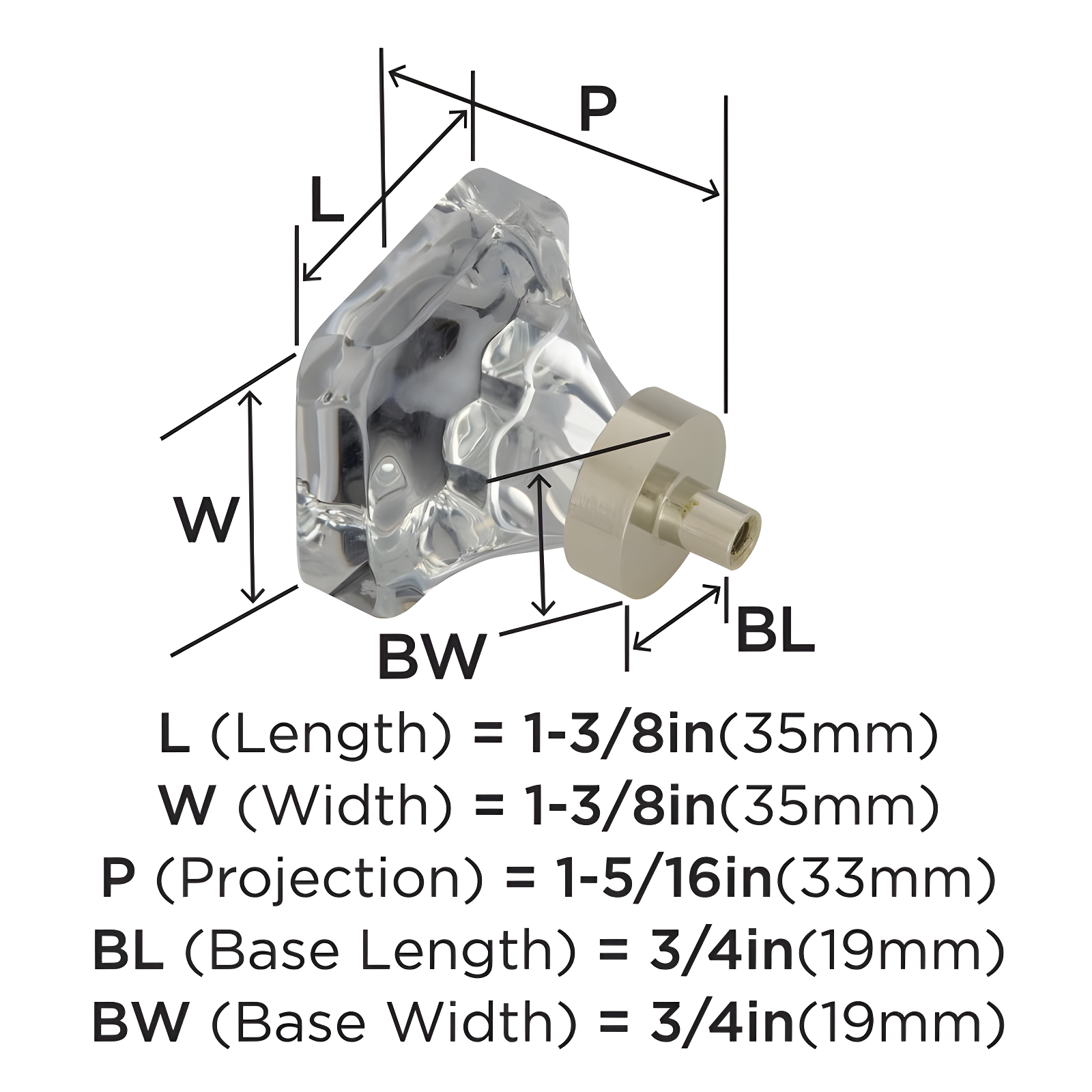 Glacio 1 3/8" Length Square Knob