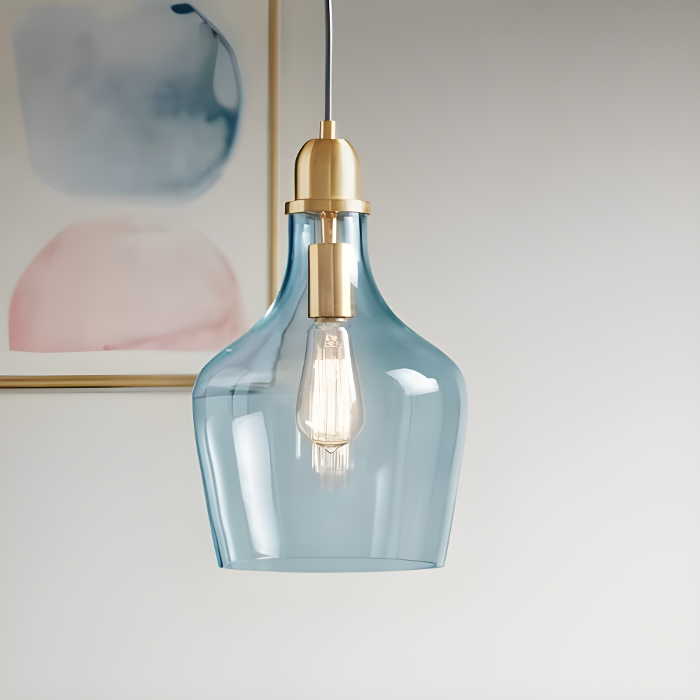 Ink+Ivy 9"x95.5" Auburn Bell Shaped Hanging Glass Simple Industrial Pendant Light Blue
