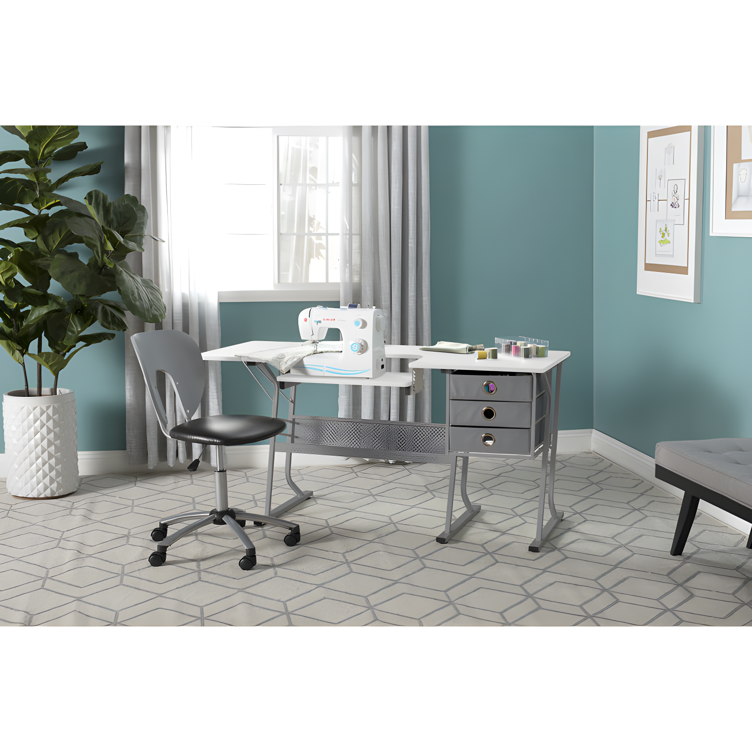 60.25'' x 23.75'' Sewing Table with Sewing Machine Platform