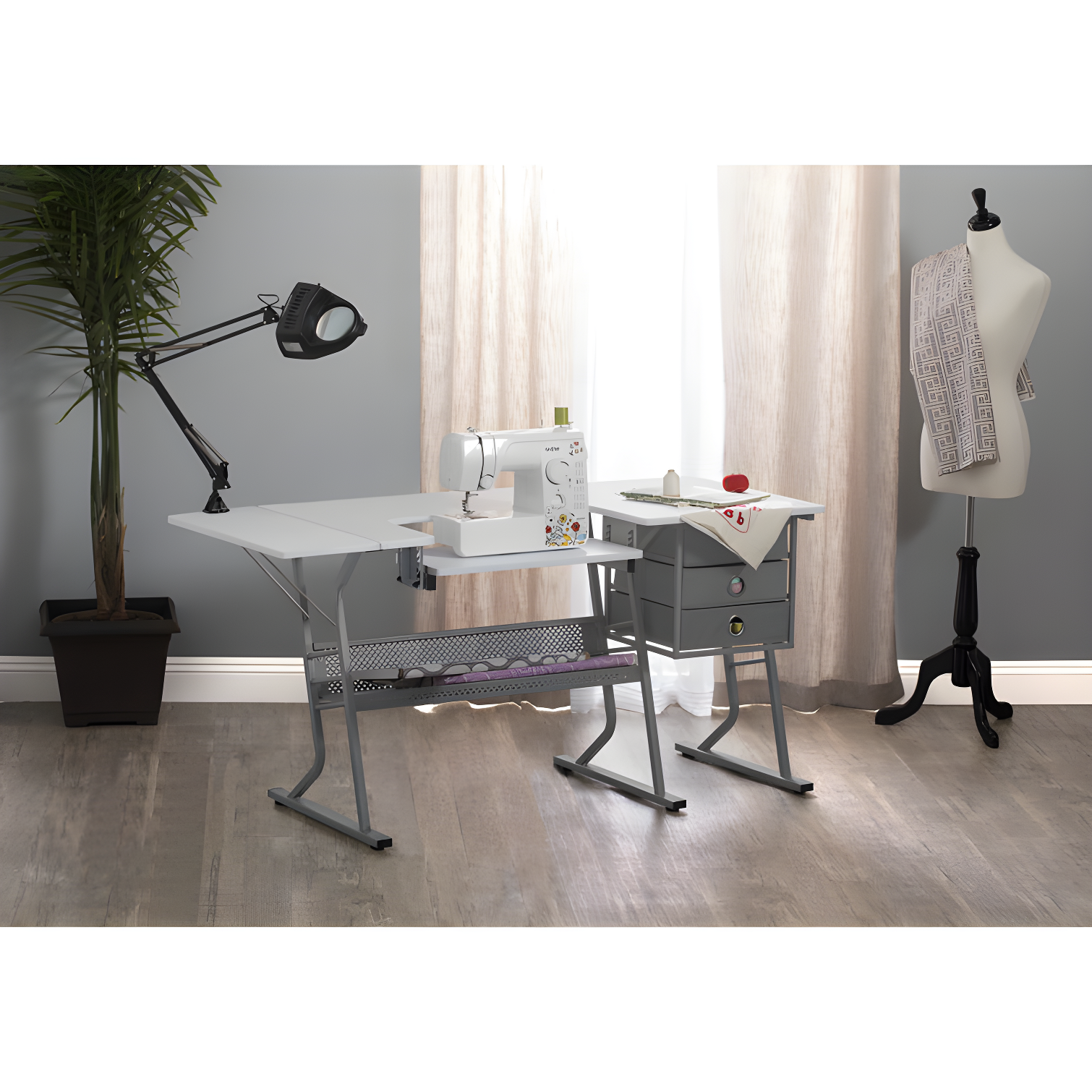 60.25'' x 23.75'' Sewing Table with Sewing Machine Platform