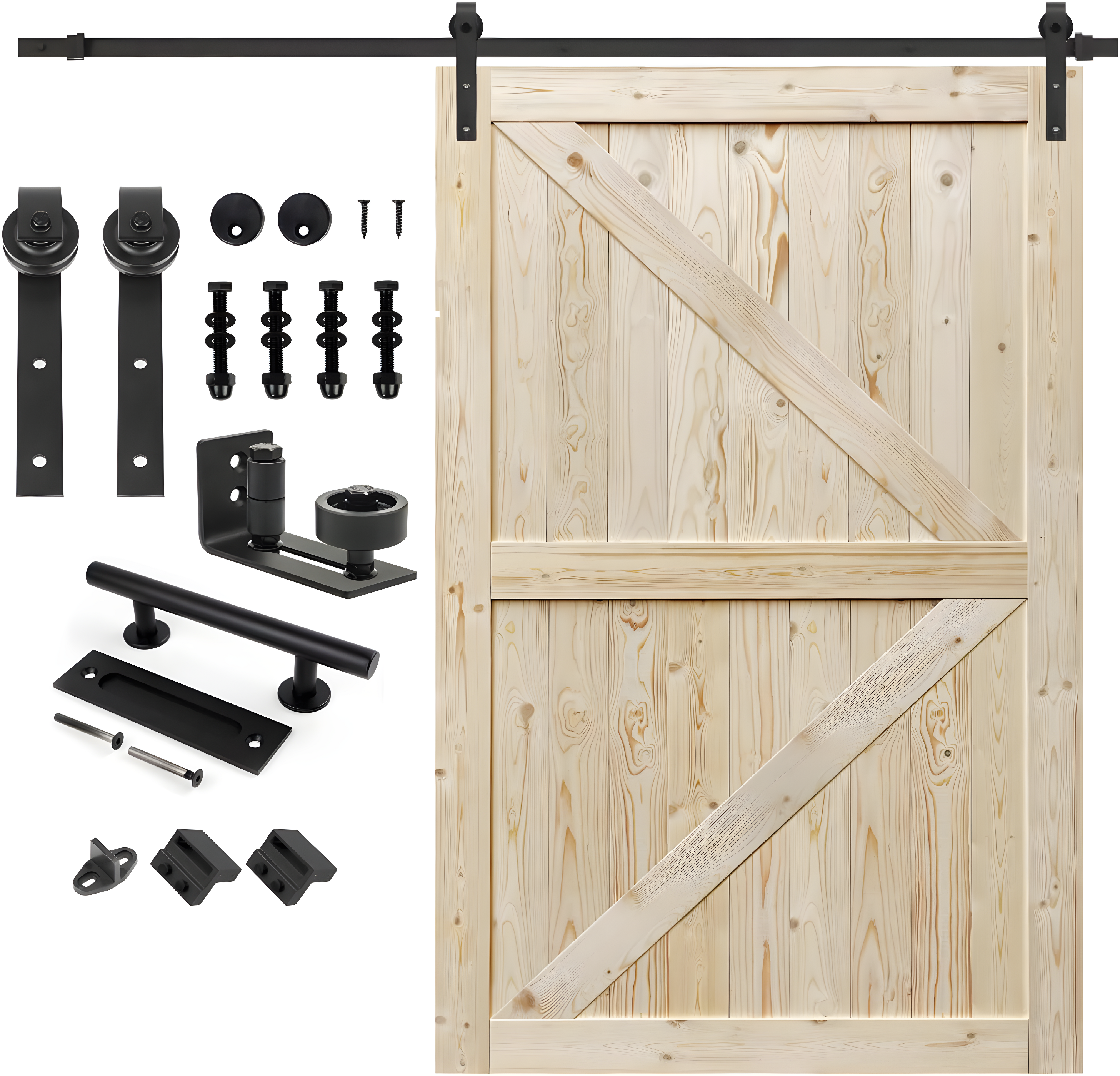 S&Z TOPHAND Paneled Wood Unfinished Barn Door with Installation Hardware Kit