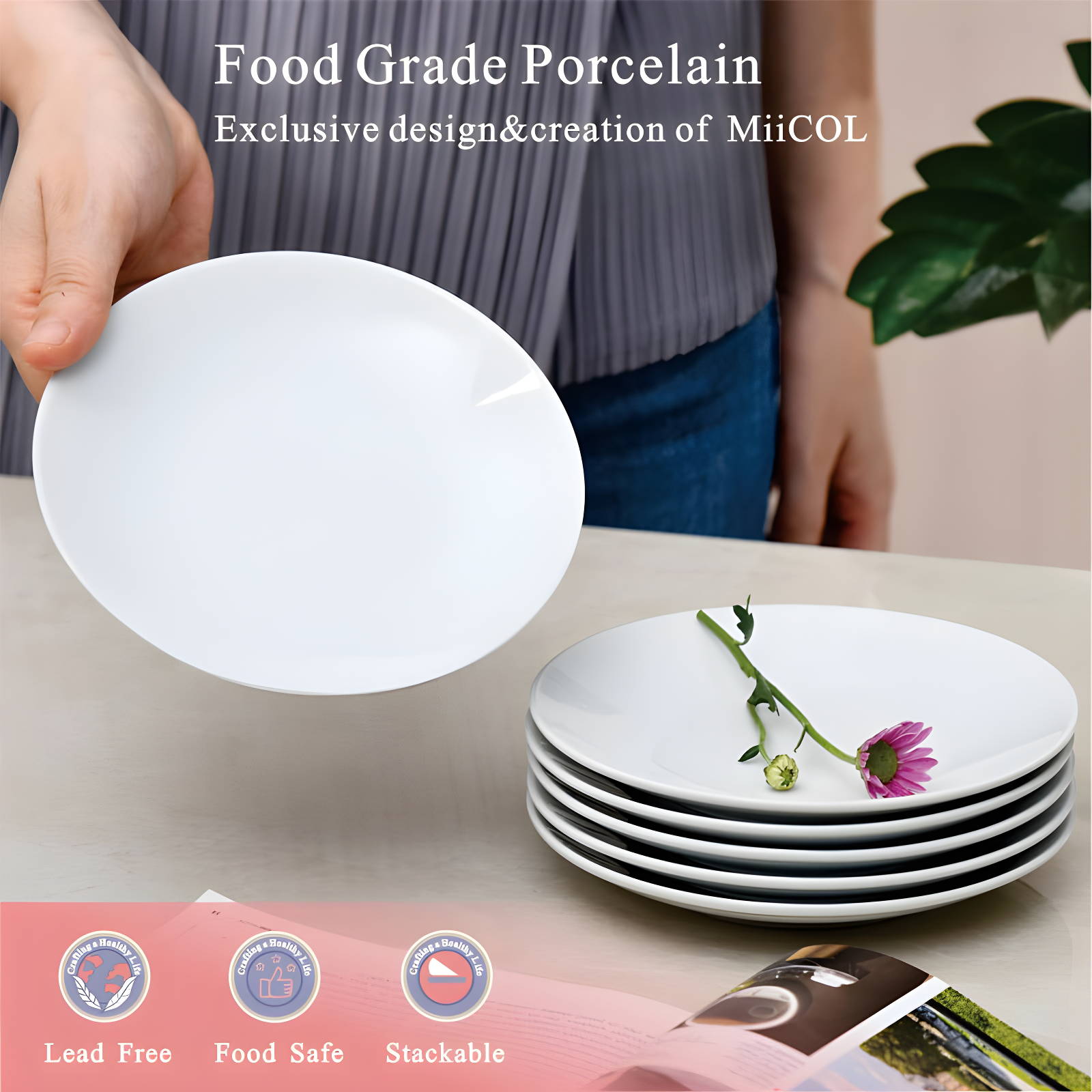 Hokku Designs 6 Inches Small Appetizer Plates Matte Porcelain, Elegant Mini Size Round Serving Plates For Dessert, Salad, Snacks, Set Of 6