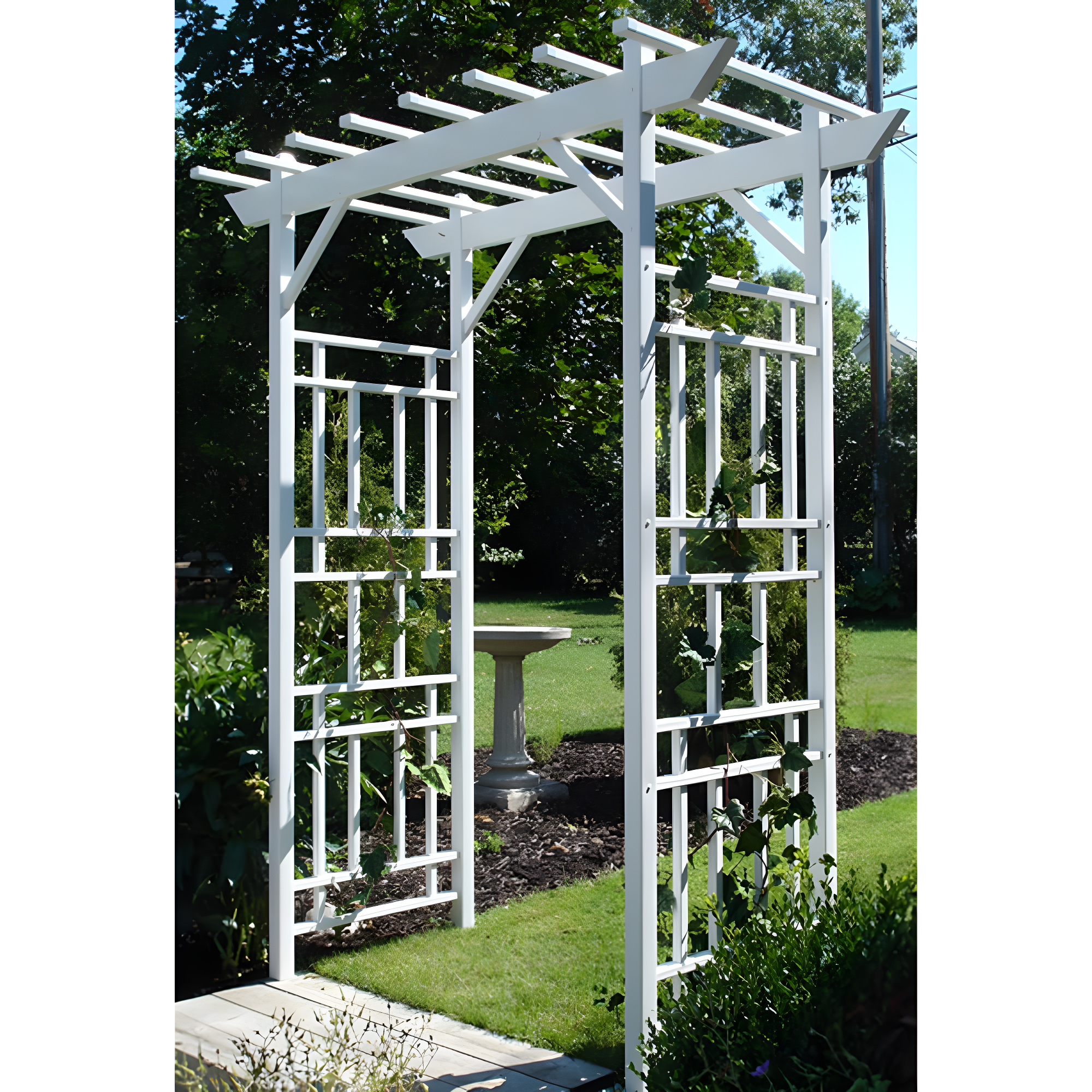 Dura-Trel Inc Dura-Trel Wellington Arbor 72" x 85" Outdoor Garden Arch Lattice Trellis, White