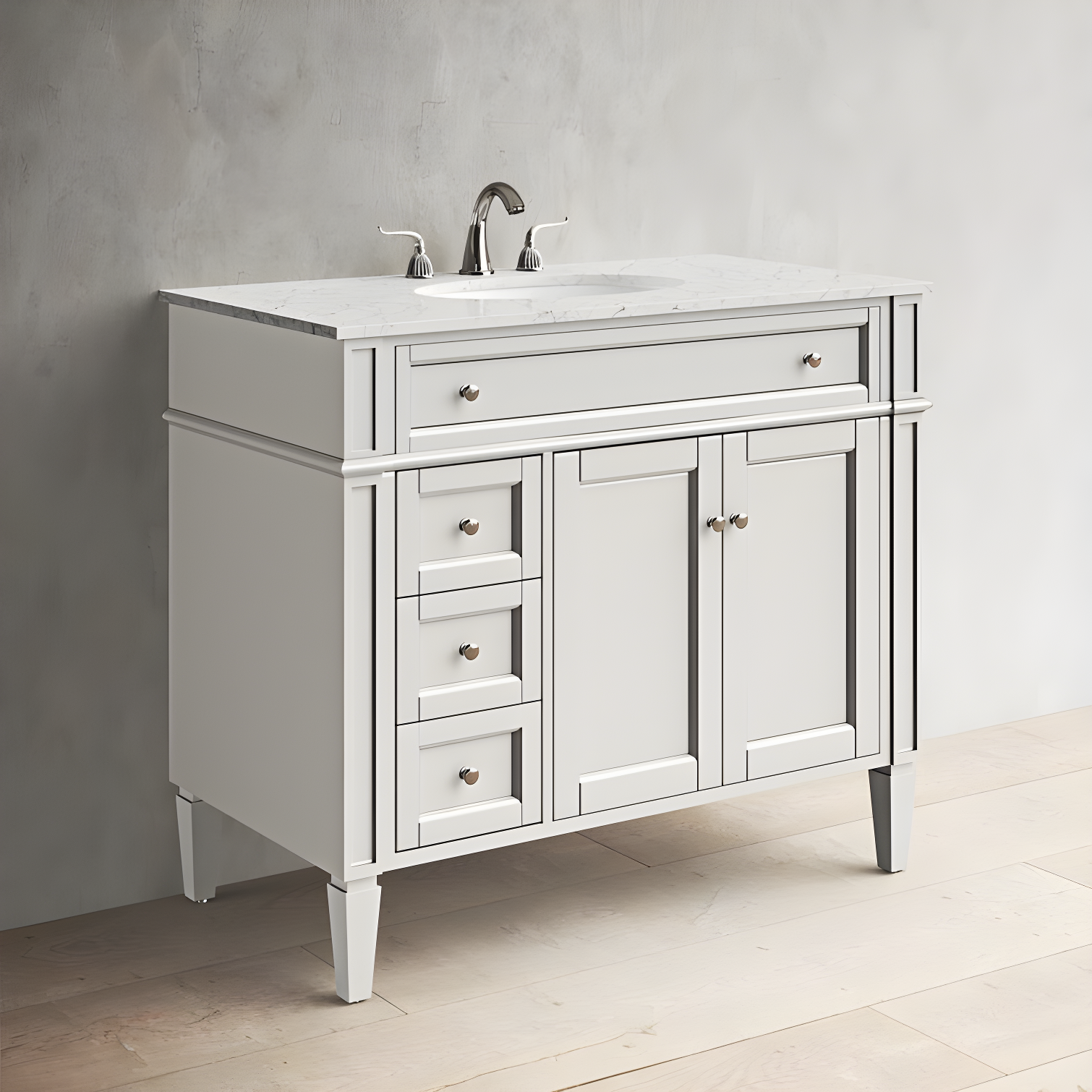 Rukie 40" Free-Standing Single Bathroom Vanity Set with Marble Vanity Top