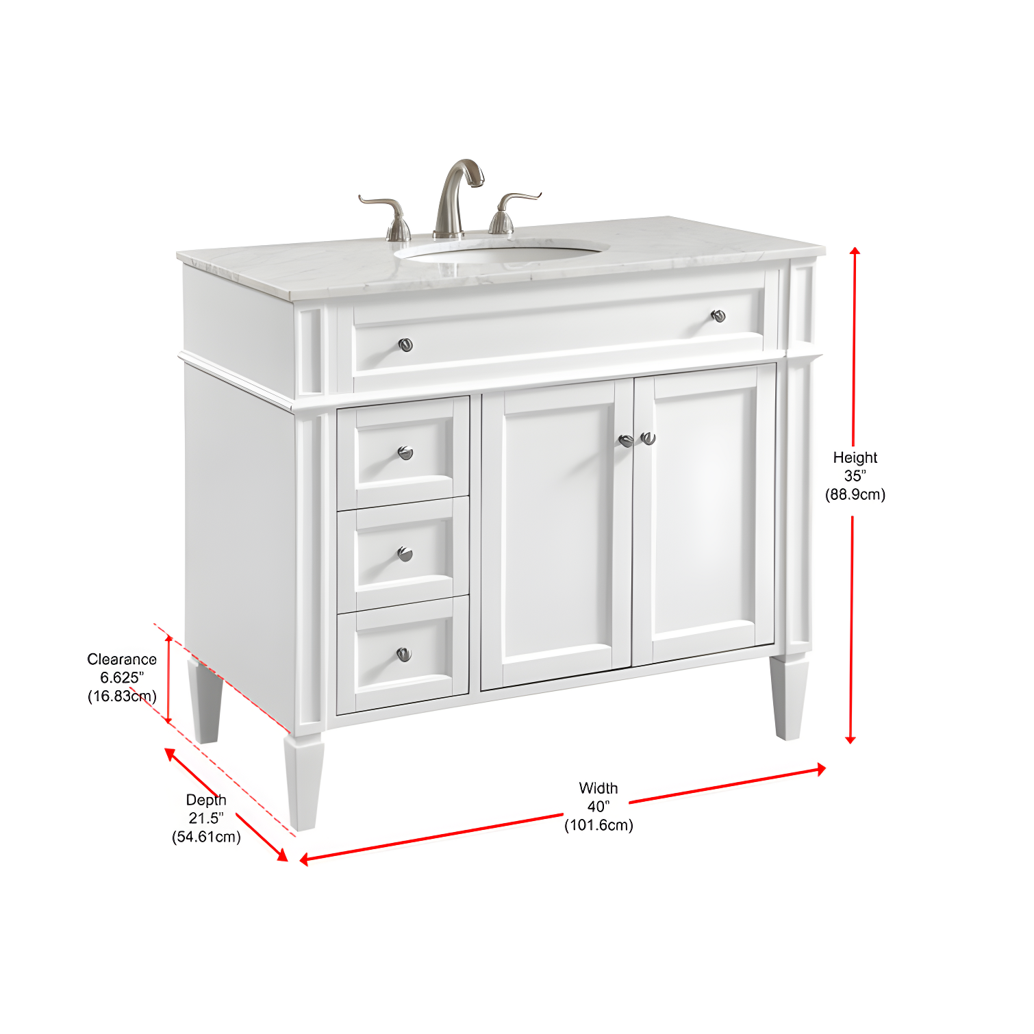 Rukie 40" Free-Standing Single Bathroom Vanity Set with Marble Vanity Top