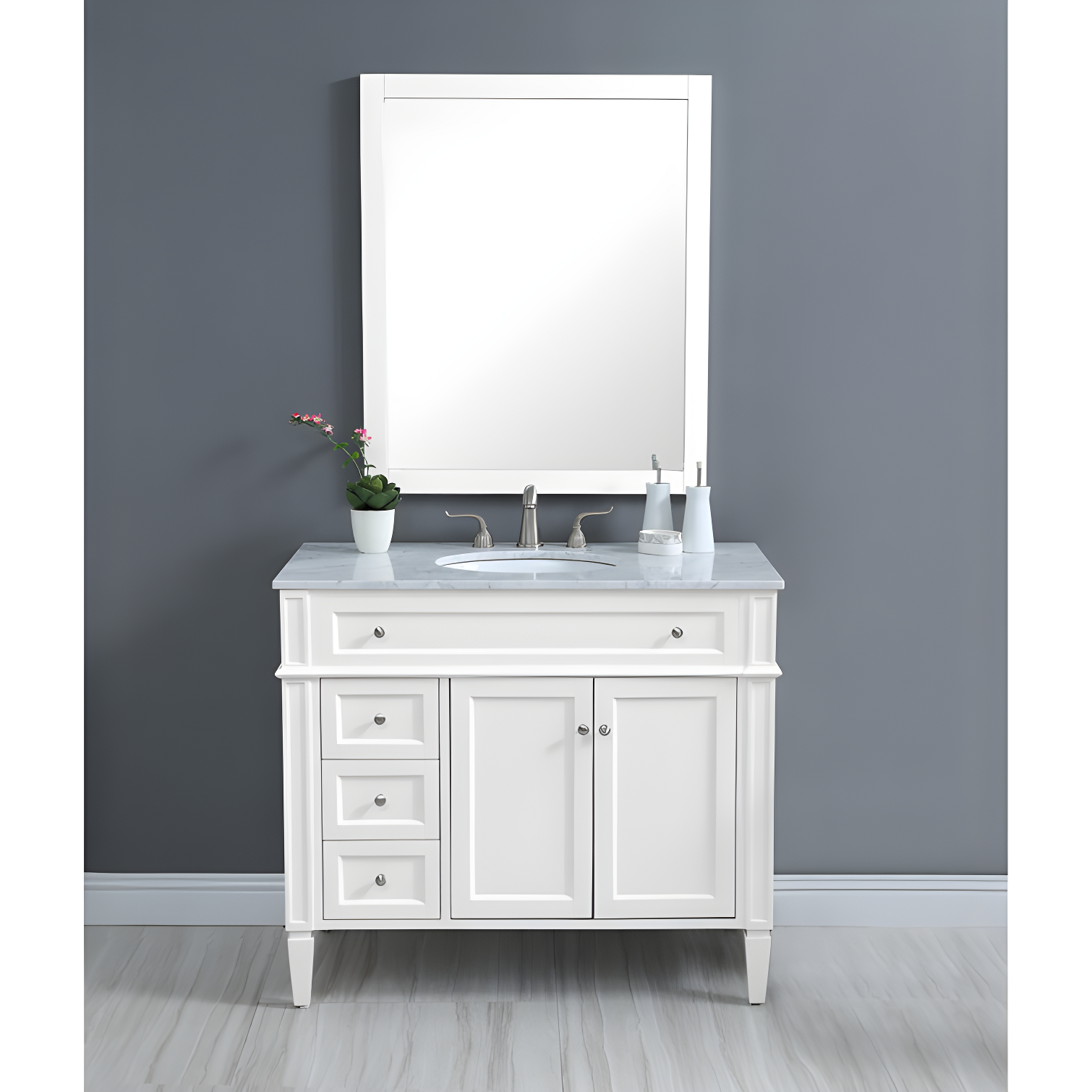 Rukie 40" Free-Standing Single Bathroom Vanity Set with Marble Vanity Top