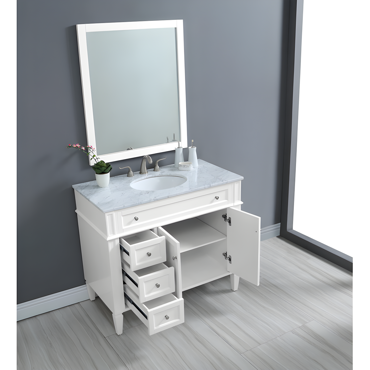 Rukie 40" Free-Standing Single Bathroom Vanity Set with Marble Vanity Top
