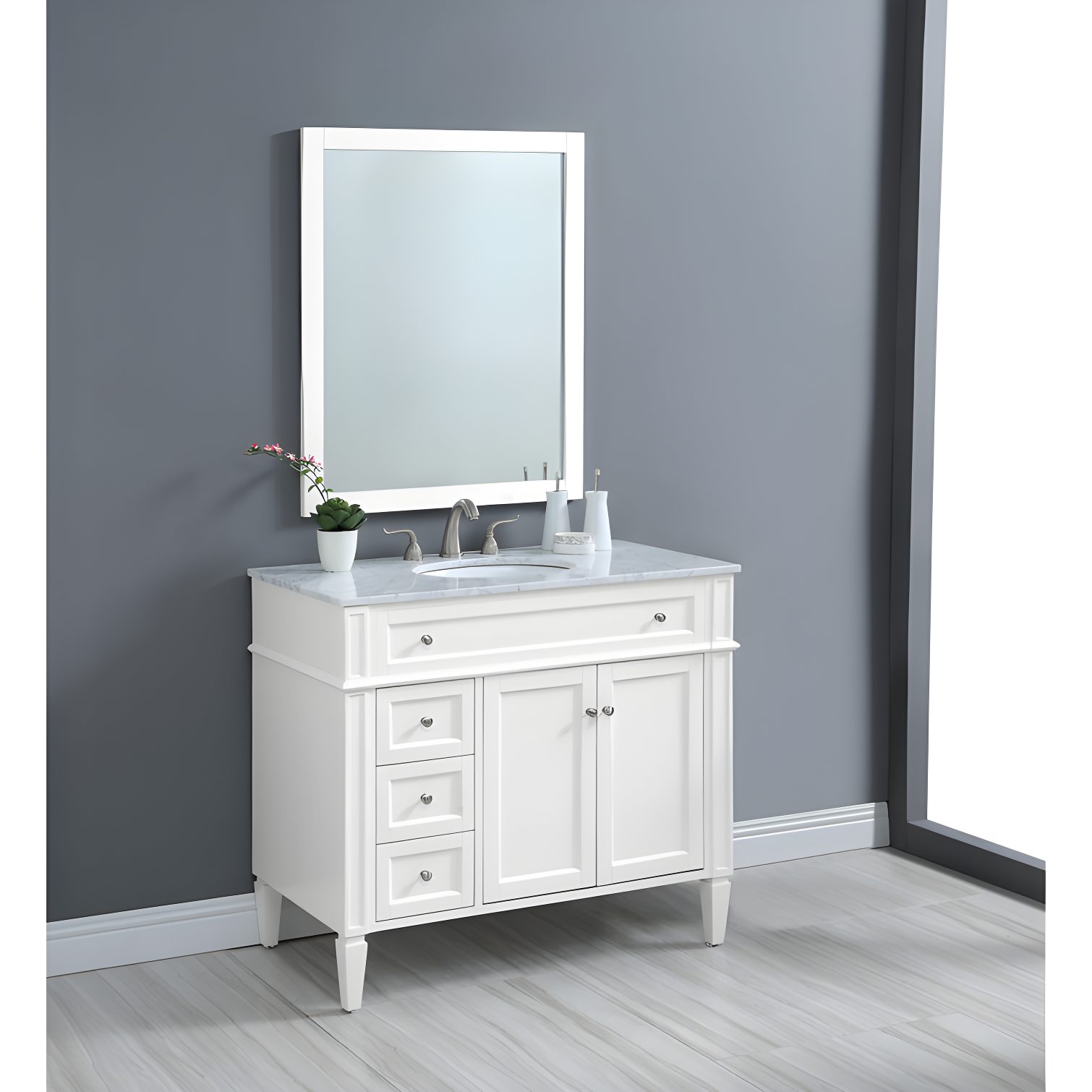 Rukie 40" Free-Standing Single Bathroom Vanity Set with Marble Vanity Top