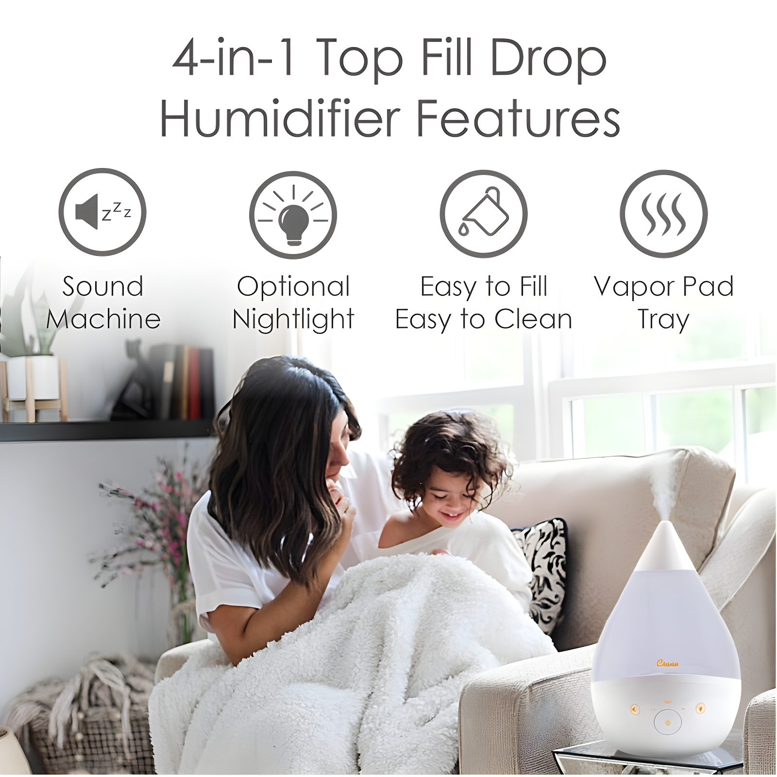 Drop 2.0 , 4-in-1 Cool-Mist Humidifier with Aroma Tray & Sound Machine