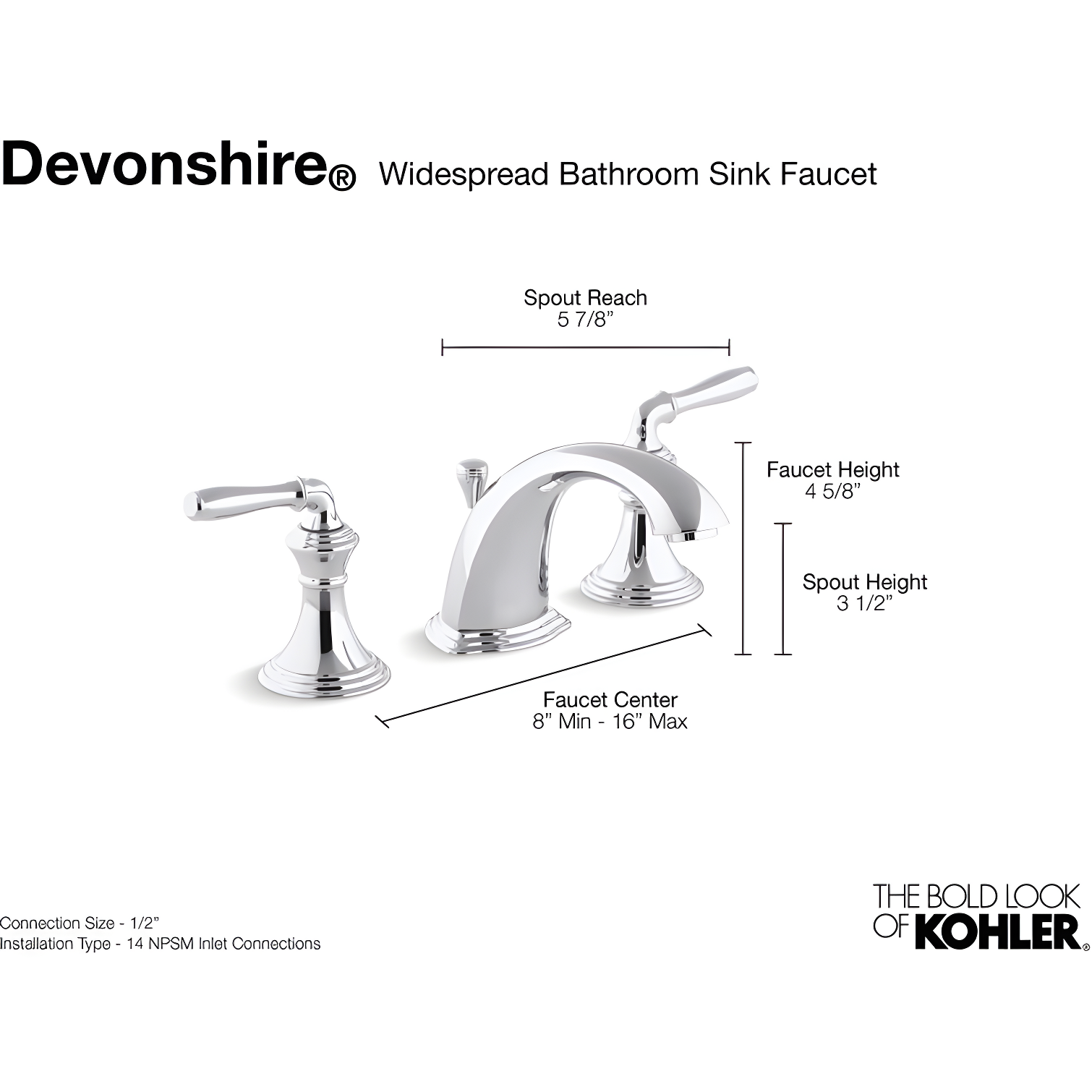 Kohler ® Devonshire ® Widespread Chrome Bathroom Sink Faucet