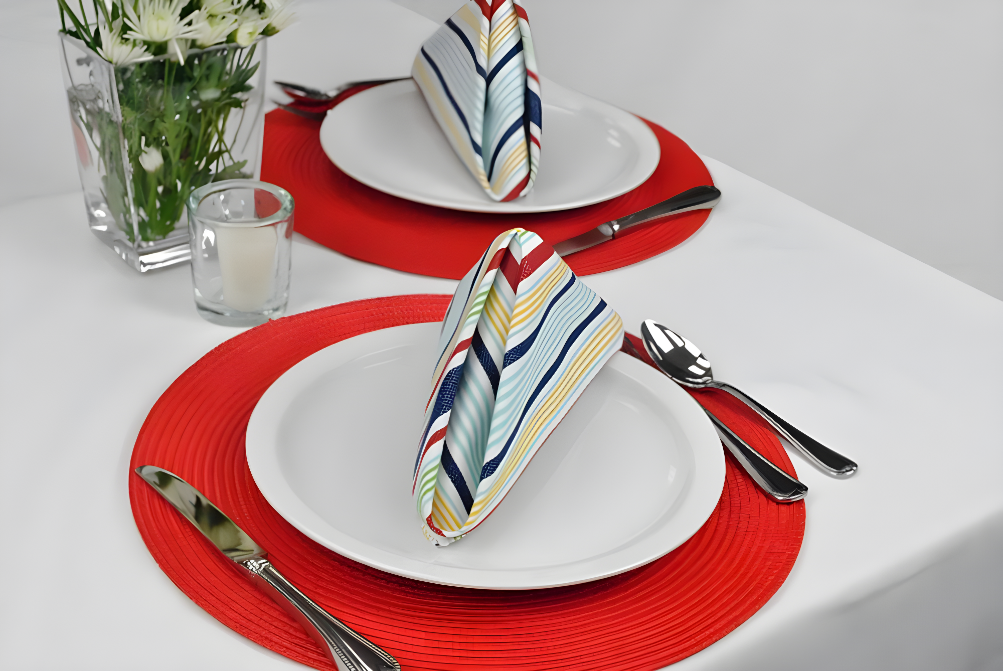 Red Round Braided Placemats Set of 6 for Dining Tables