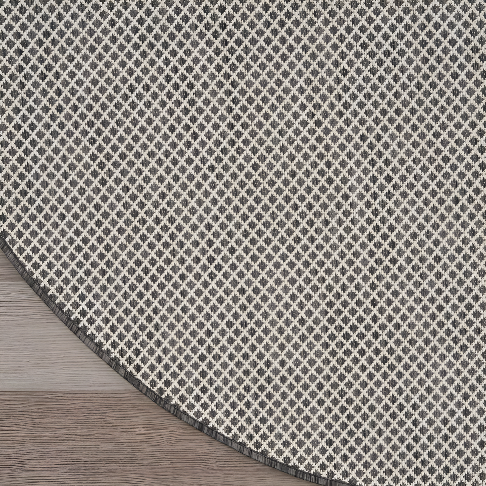 Nourison 4' x 4' Courtyard Modern Easy Care Flatweave Indoor Outdoor Round Rug Ivory/Charcoal