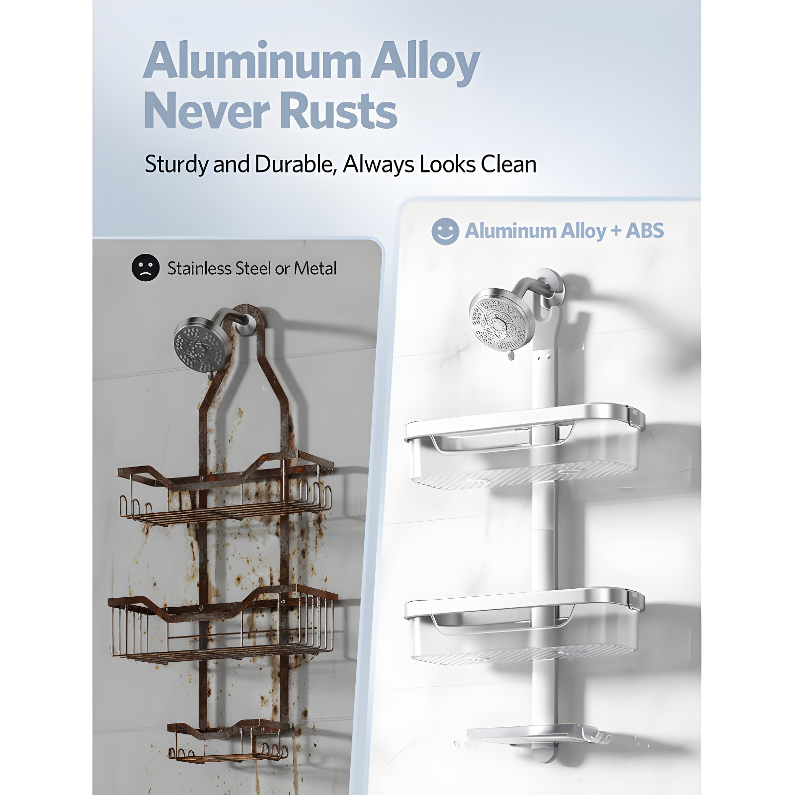 Adjustable-Shower-Caddy-Hanging, Rust Proof Shower Hanging Organizer, 3-Tier Aluminum Alloy + ABS, Large Capacity Shower Caddy Over-The-Showerhead With Hooks, Razor Holder, Soap Dish
