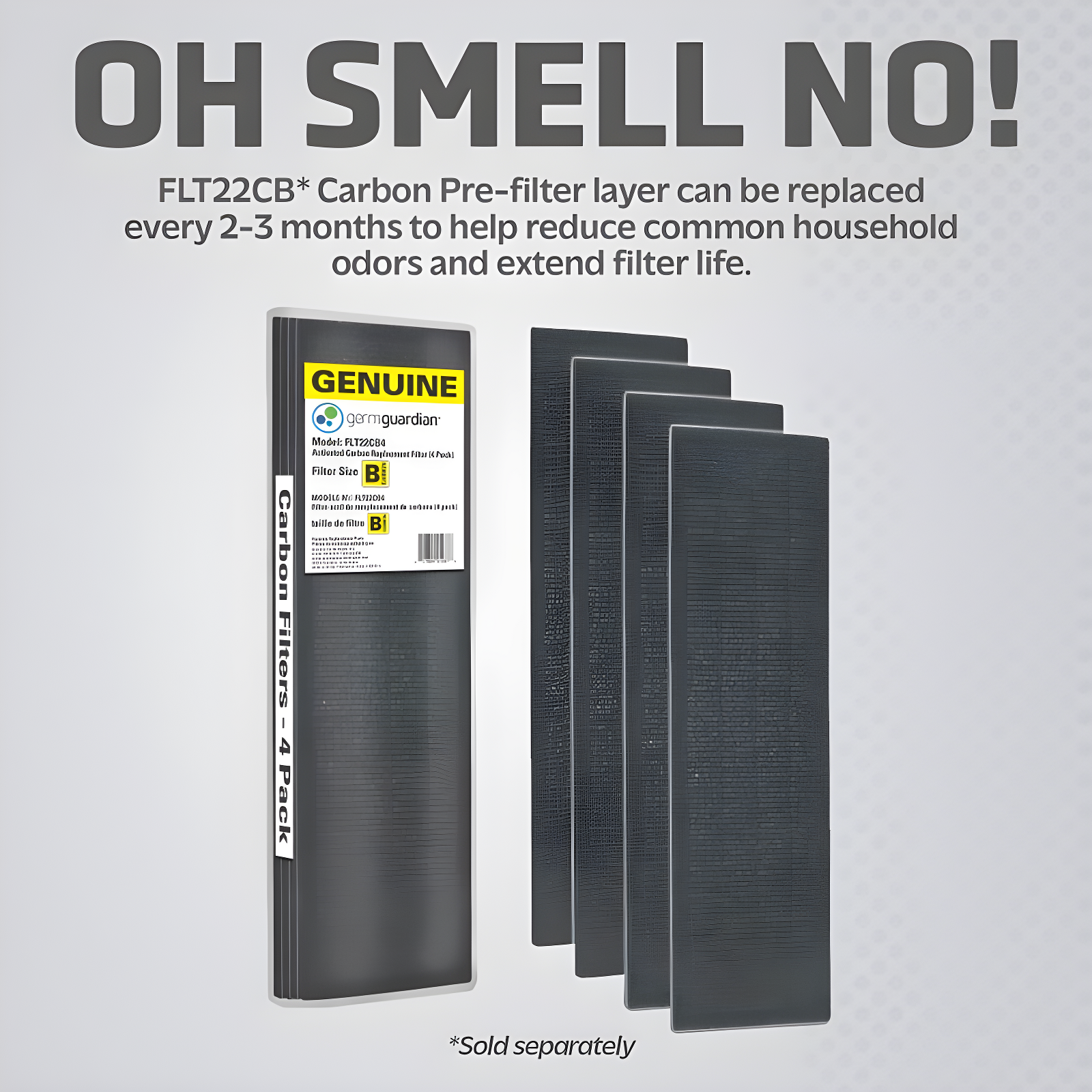 GermGuardian FLT4825 HEPA GENUINE Replacement Filter B Air Purifiers for AC4300/AC4800/AC4900/CDAP4500/AP2200 Series Gray: True HEPA, Carbon Filter