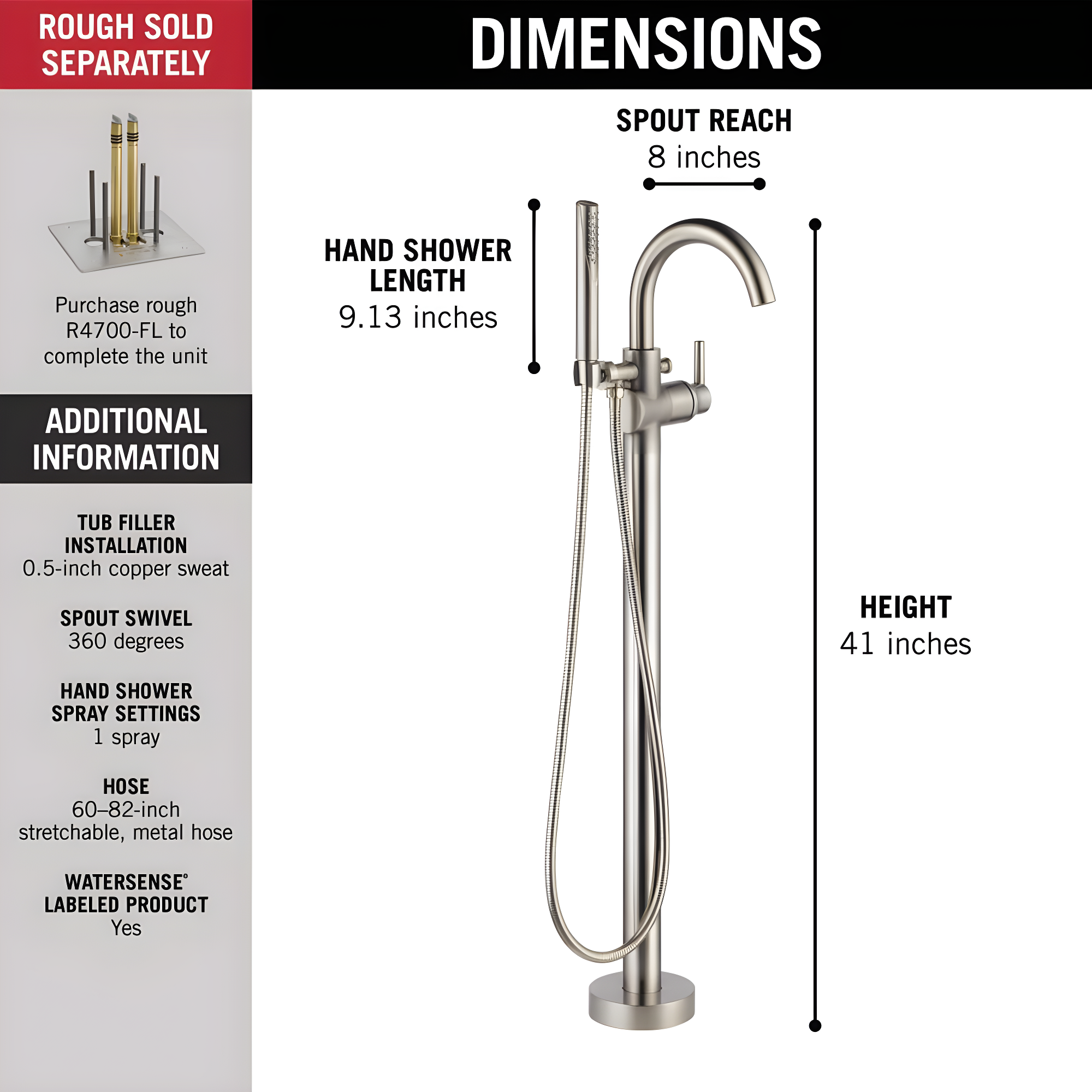 Trinsic Single Handle Floor Mounted Freestanding Tub Filler