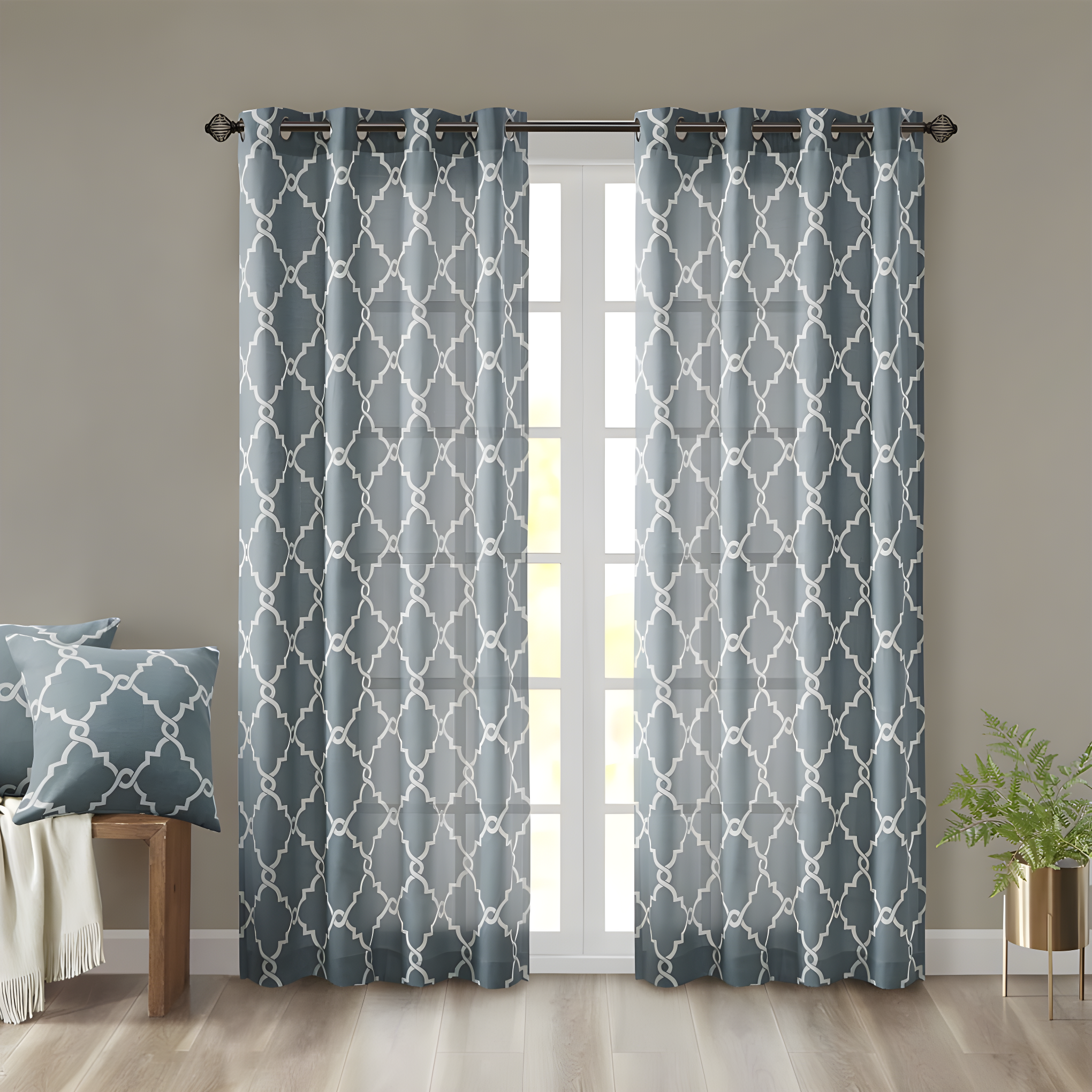 Madison Park Fretwork Print Grommet Top Single Window Curtain Panel