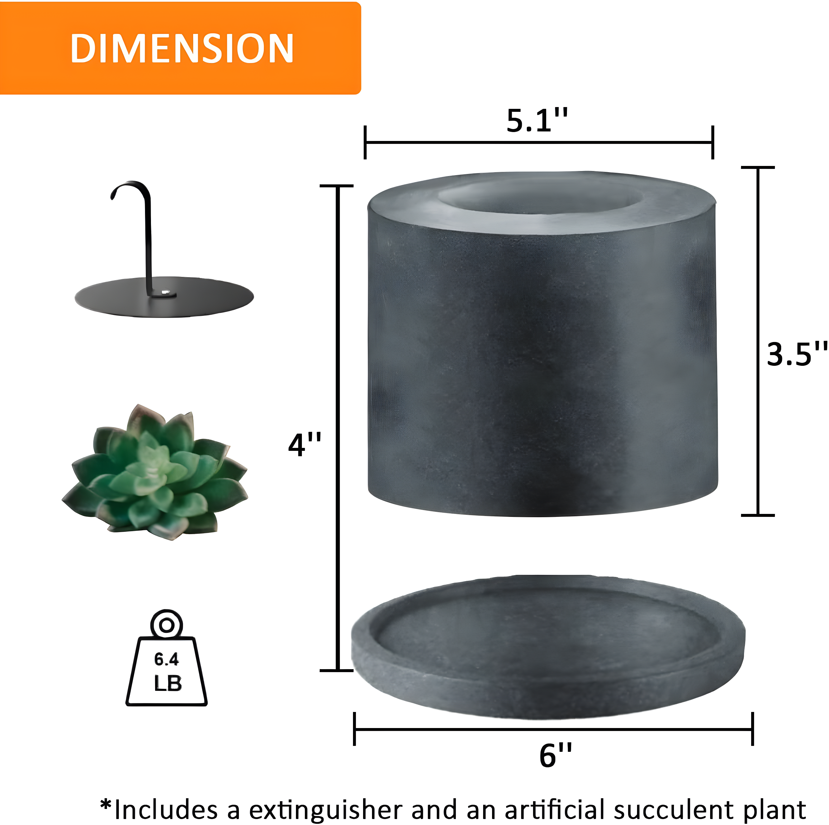 Gray Round Concrete Tabletop Fire Pit with Metal Extinguisher