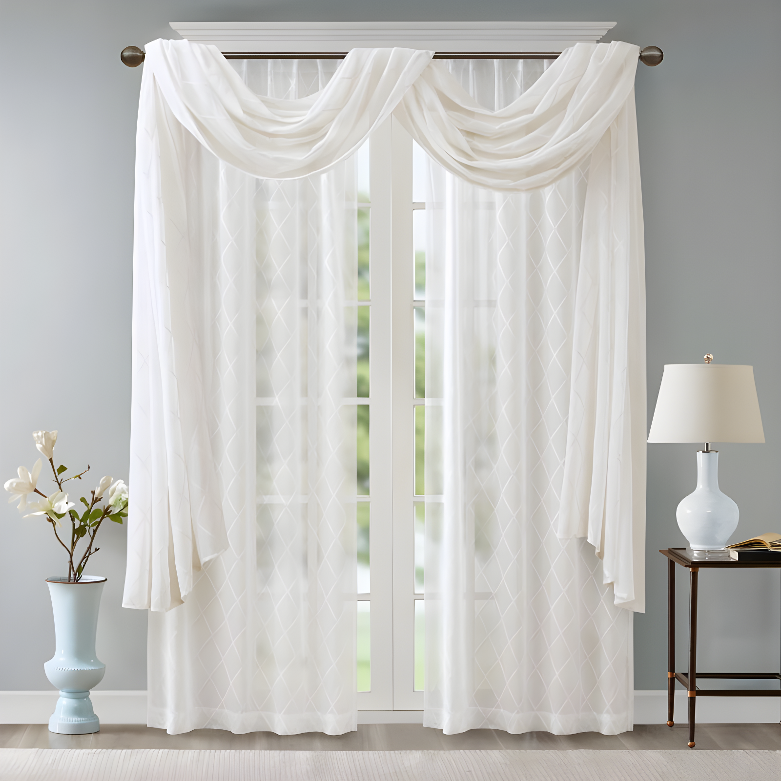 Madison Park Irina Solid Sheer Embroidered Window Scarf