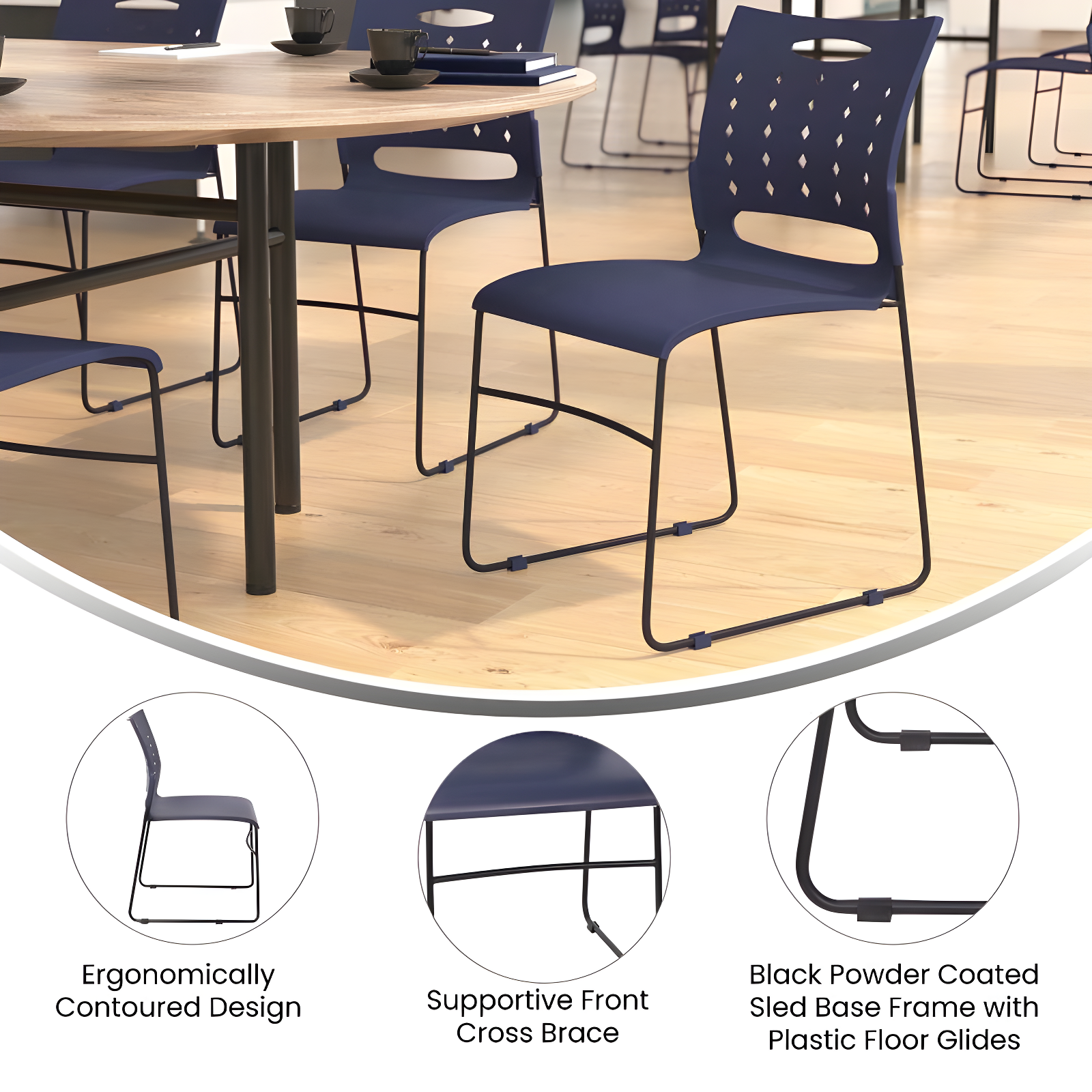 Flash Furniture 881 lb. Capacity Sled Base Stack Chair with Carry Handle and Air-Vent Back