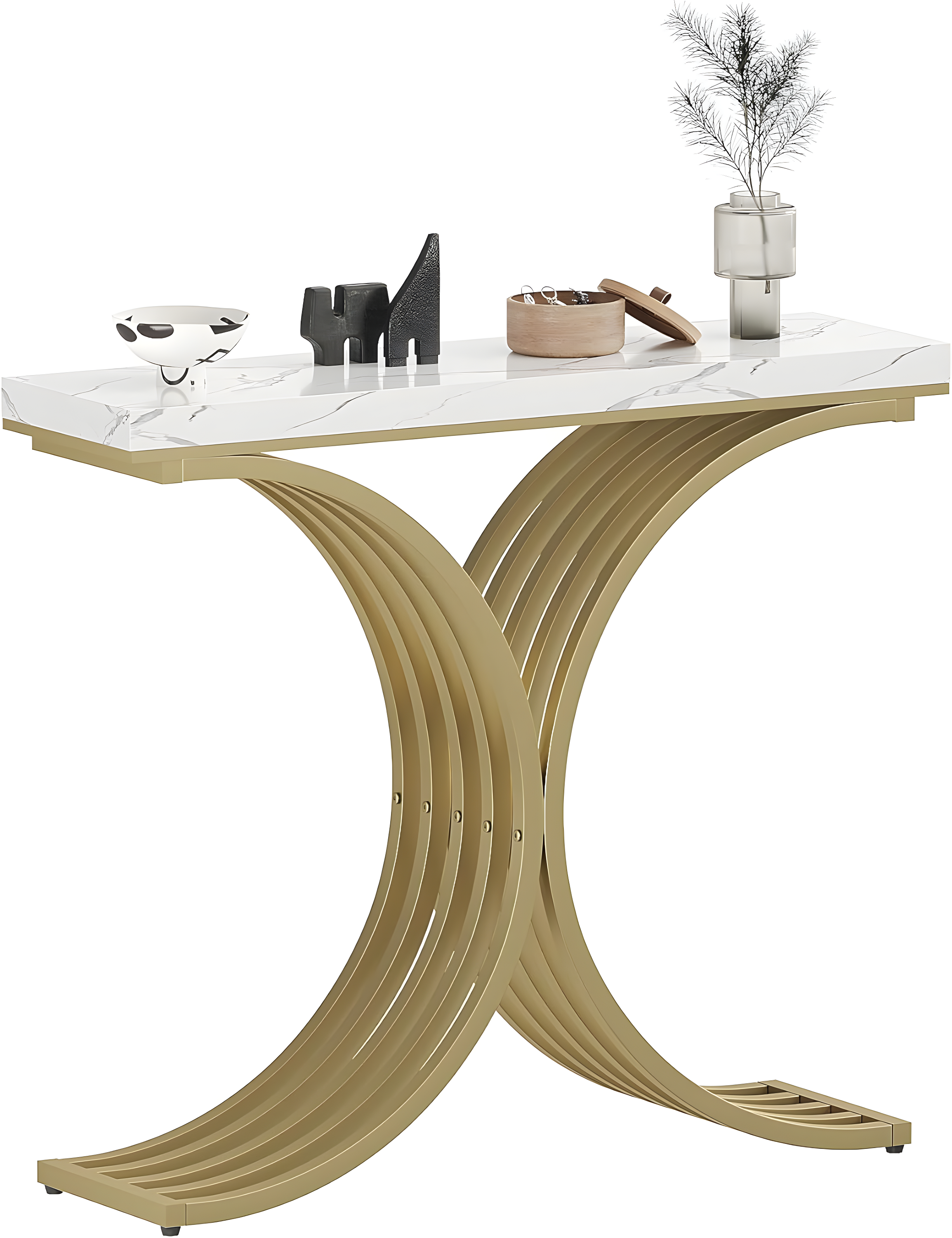 Console Table - Entryway Table for Living Room, Modern Sofa Accent Table with White Faux Marble Top