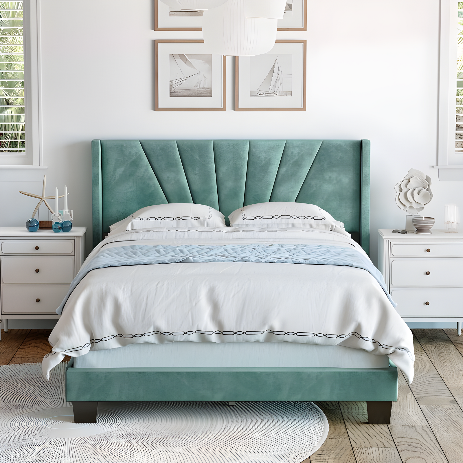 Boyd Sleep Valencia Velvet Upholstered Platform Bed Frame with Adjustable Height Headboard , Requires Box Spring-Boyd Sleep