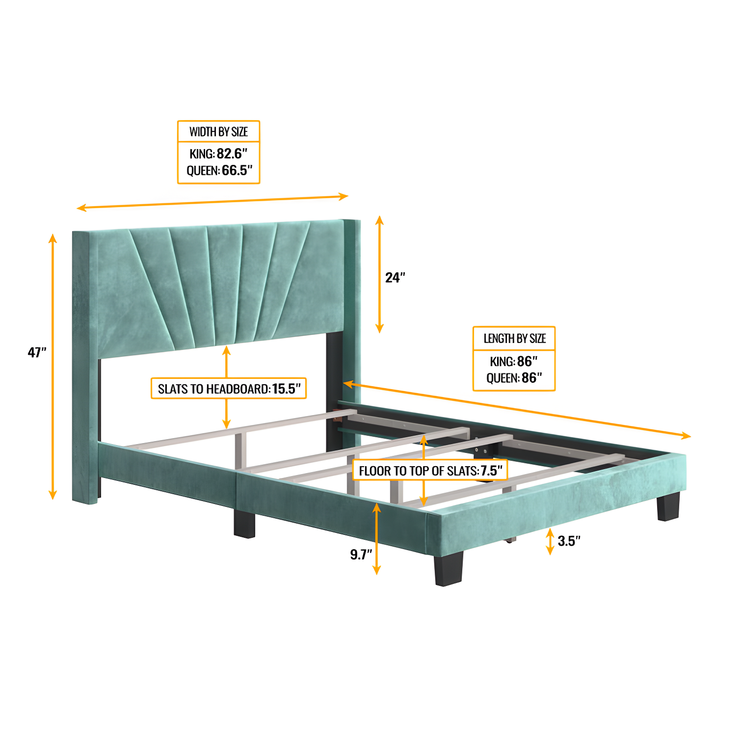 Boyd Sleep Valencia Velvet Upholstered Platform Bed Frame with Adjustable Height Headboard , Requires Box Spring-Boyd Sleep