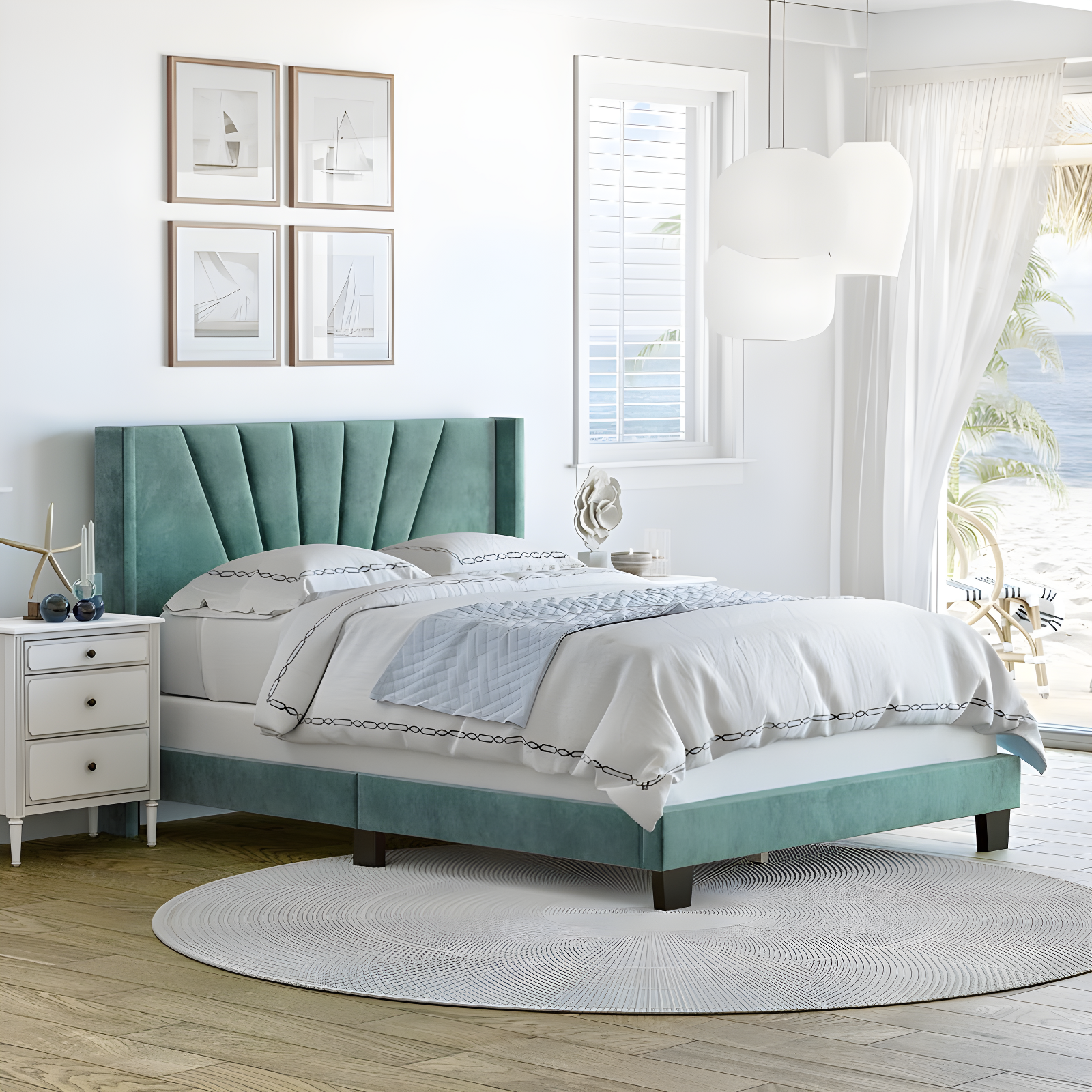 Boyd Sleep Valencia Velvet Upholstered Platform Bed Frame with Adjustable Height Headboard , Requires Box Spring-Boyd Sleep