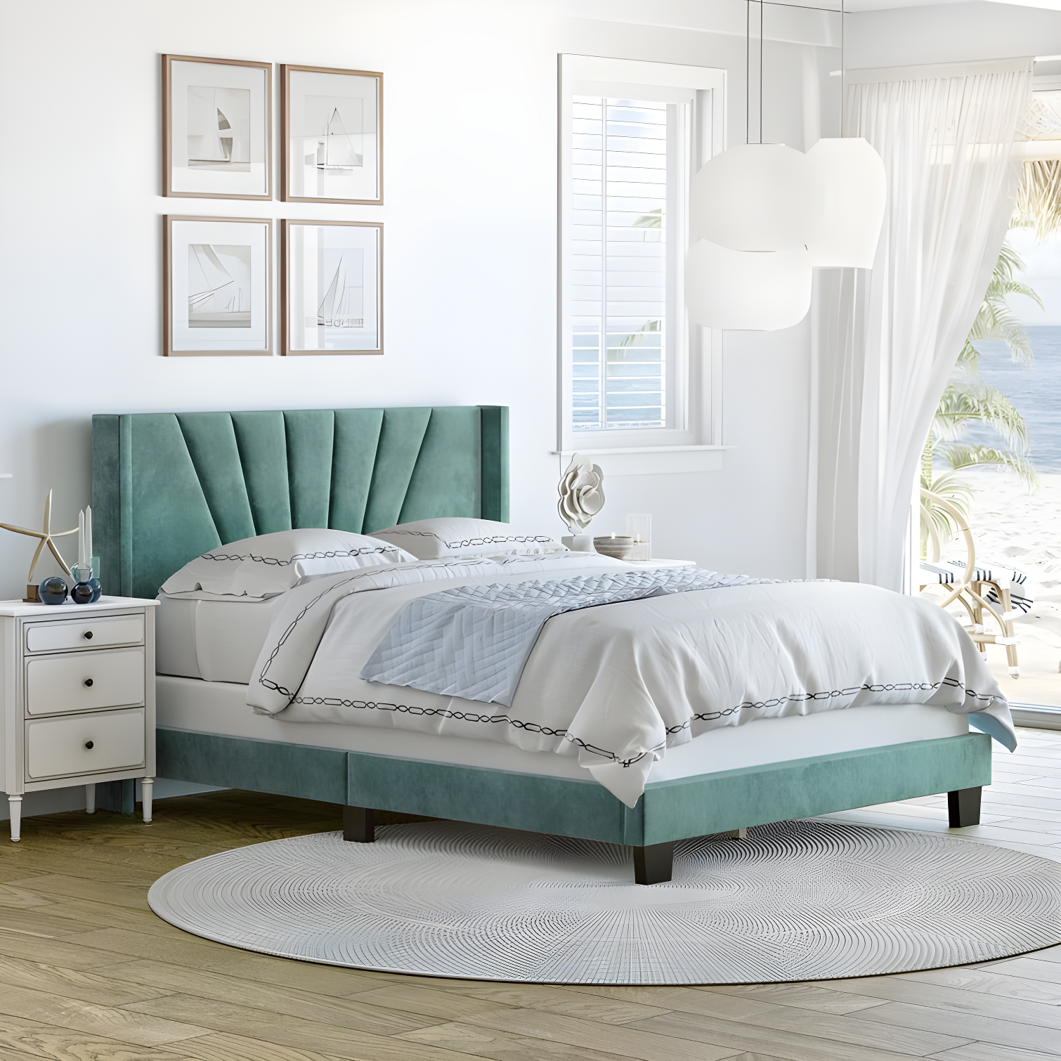 Boyd Sleep Valencia Velvet Upholstered Platform Bed Frame with Adjustable Height Headboard , Requires Box Spring-Boyd Sleep