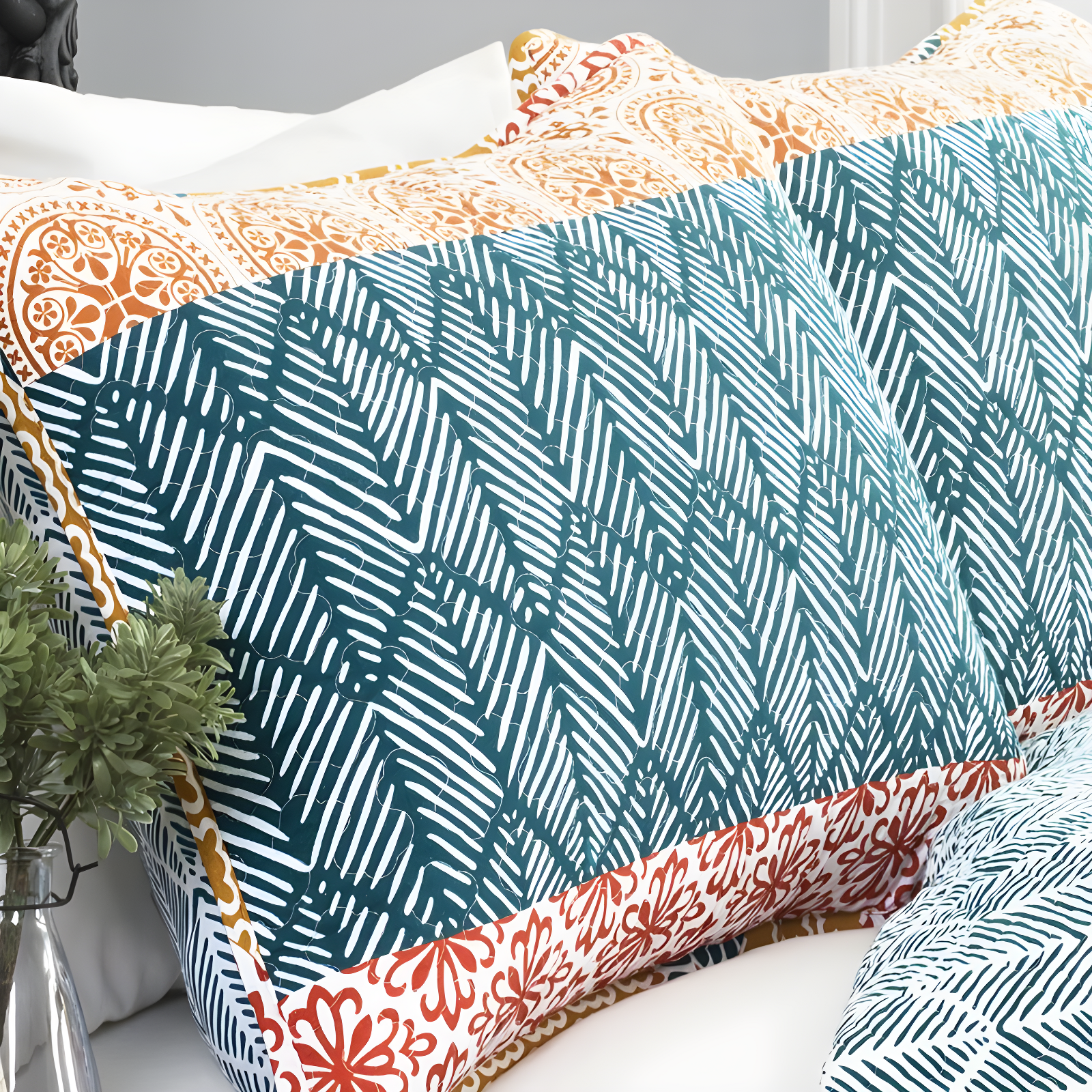 Bohemian 100% Cotton Reversible 3-Piece Quilt Set