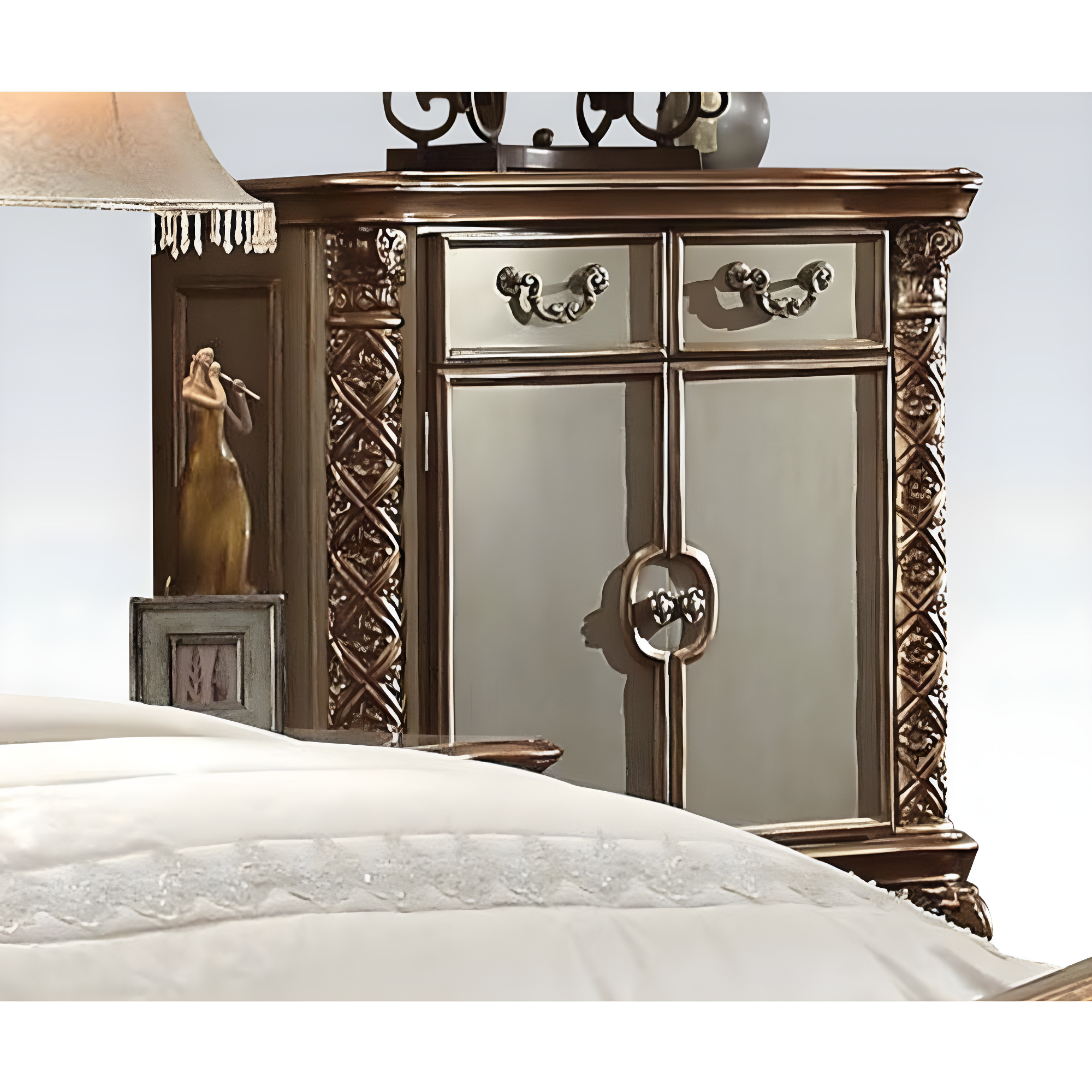 44" Vendome Bedroom Set Gold Patina/Bone White - Acme Furniture: Traditional Hand-Carved, 5 Drawers, 2 Doors