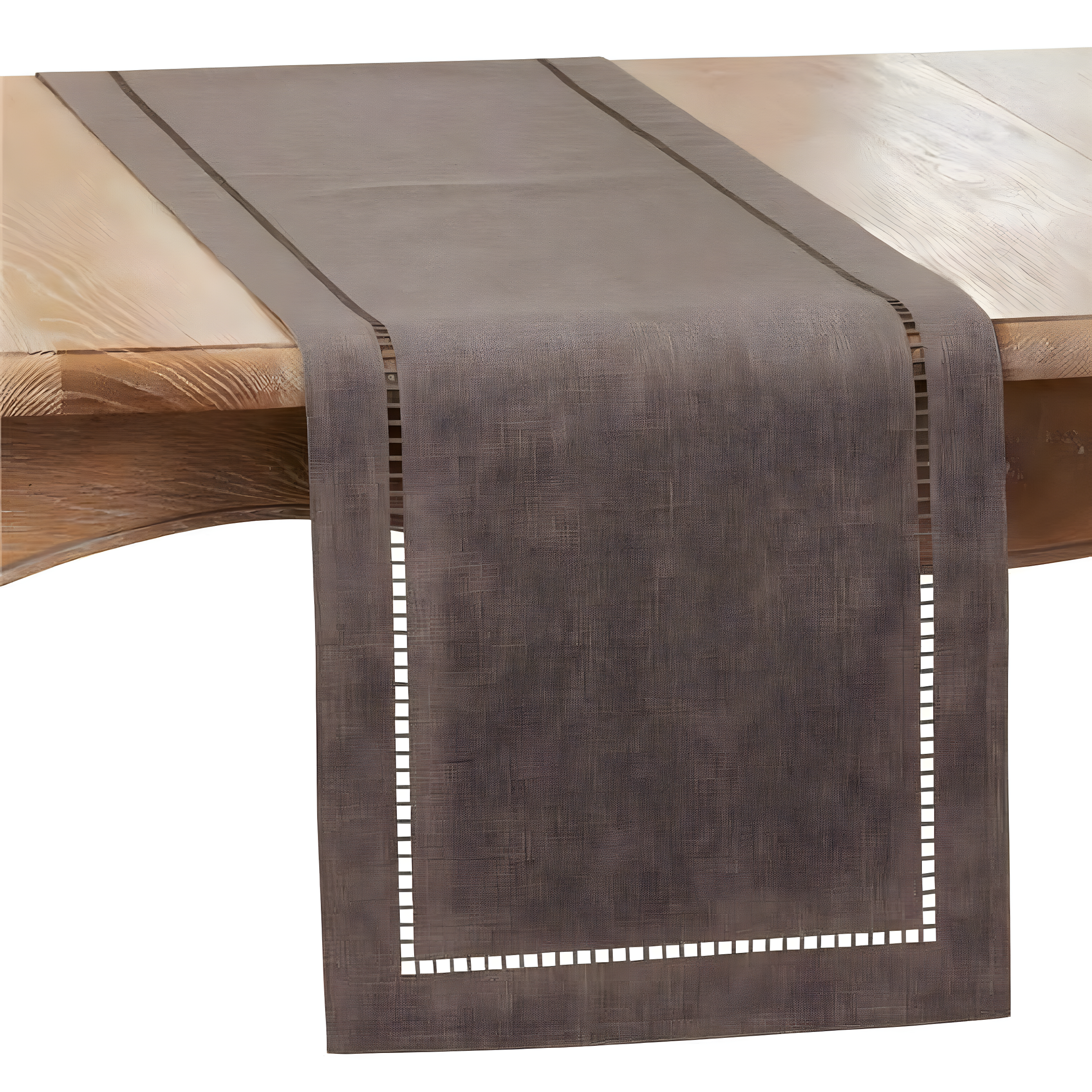 Saro Lifestyle Dining Table Runner With Laser-Cut Hemstitch Design, Charcoal, 14" x 54"
