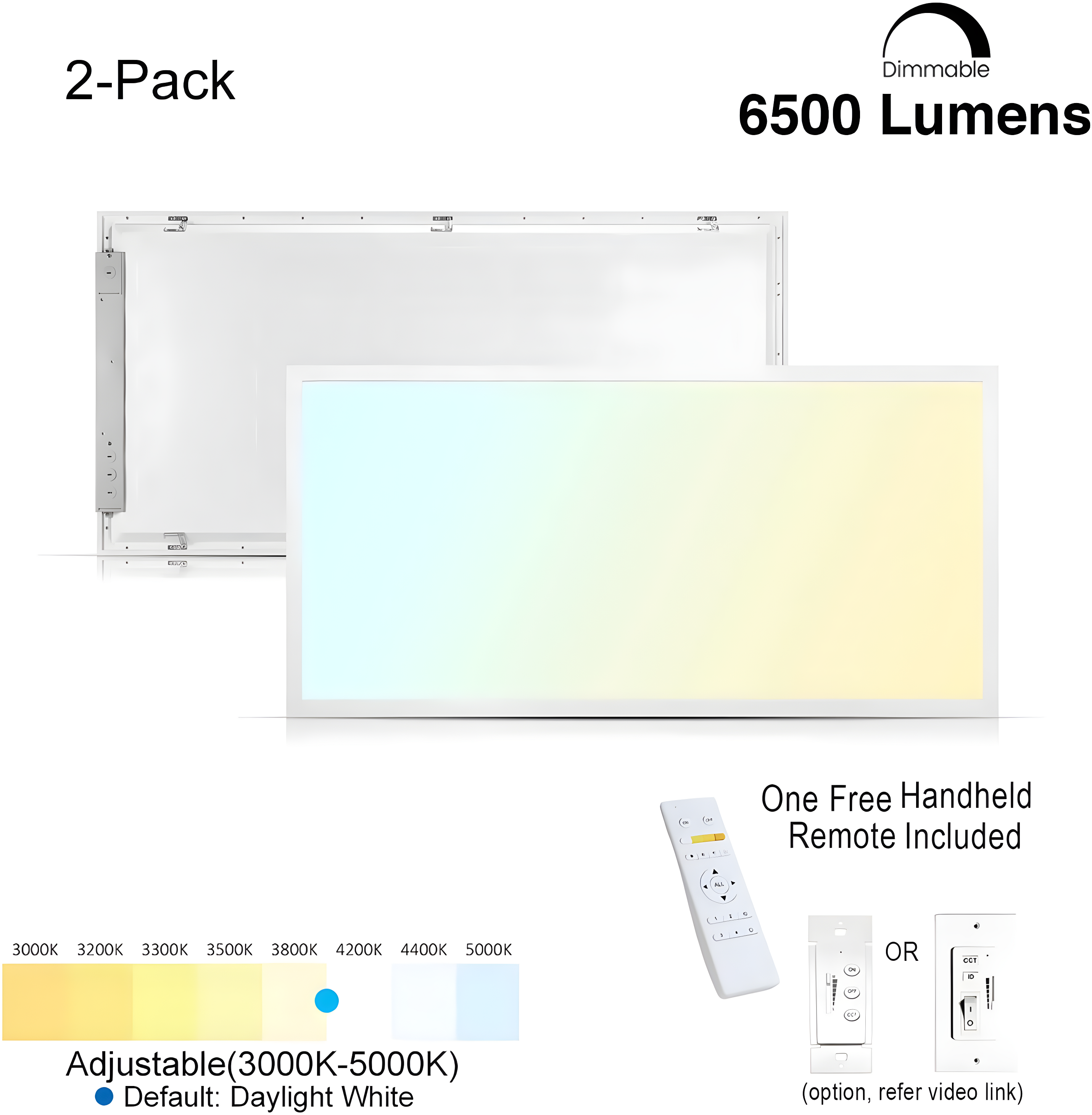 eSenLite 2ft.x4ft. 6500LM LED Commercial Flat Panel Ceiling Light - White (2pcs)