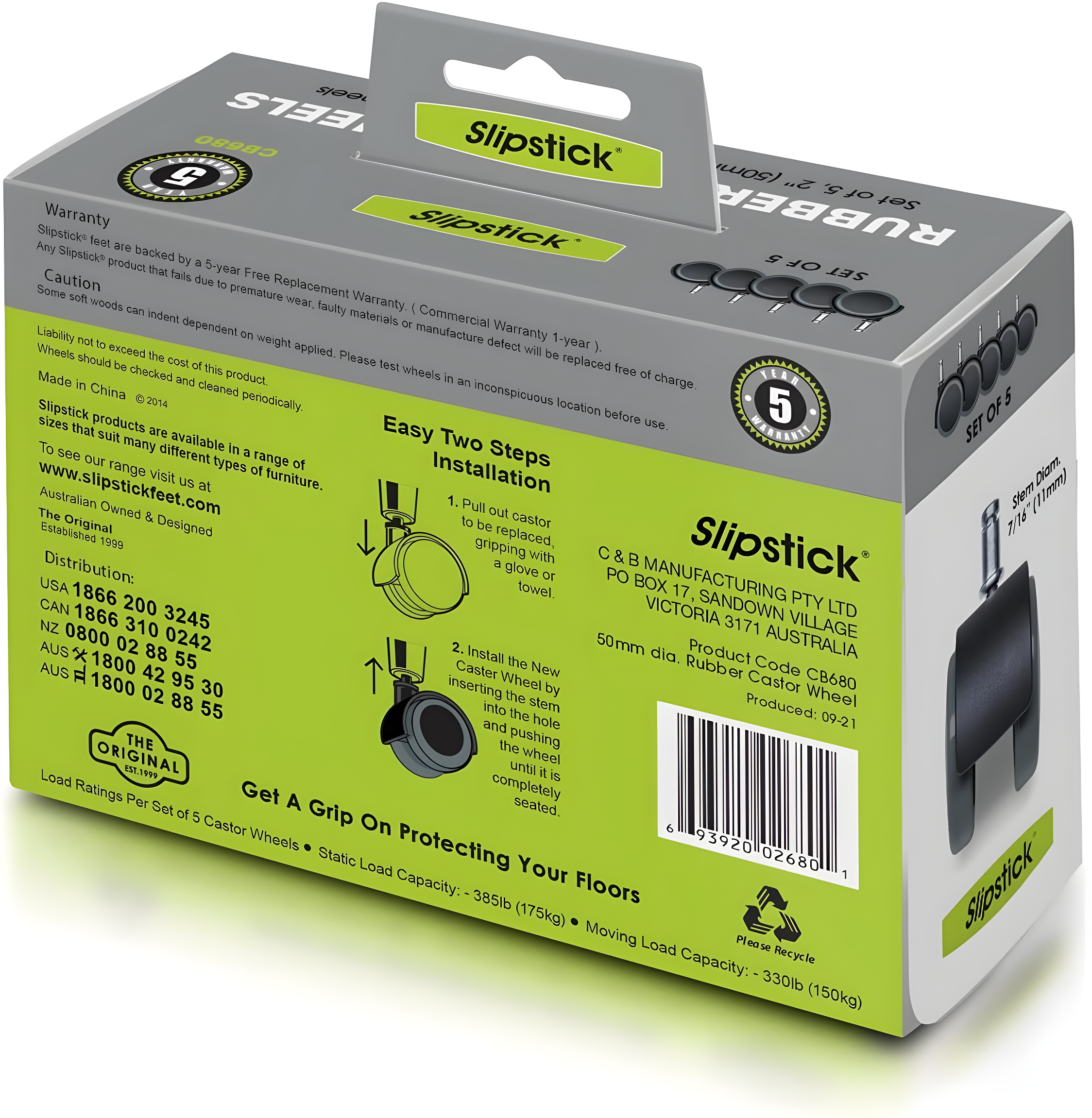 Slipstick Casters (Set of 5)