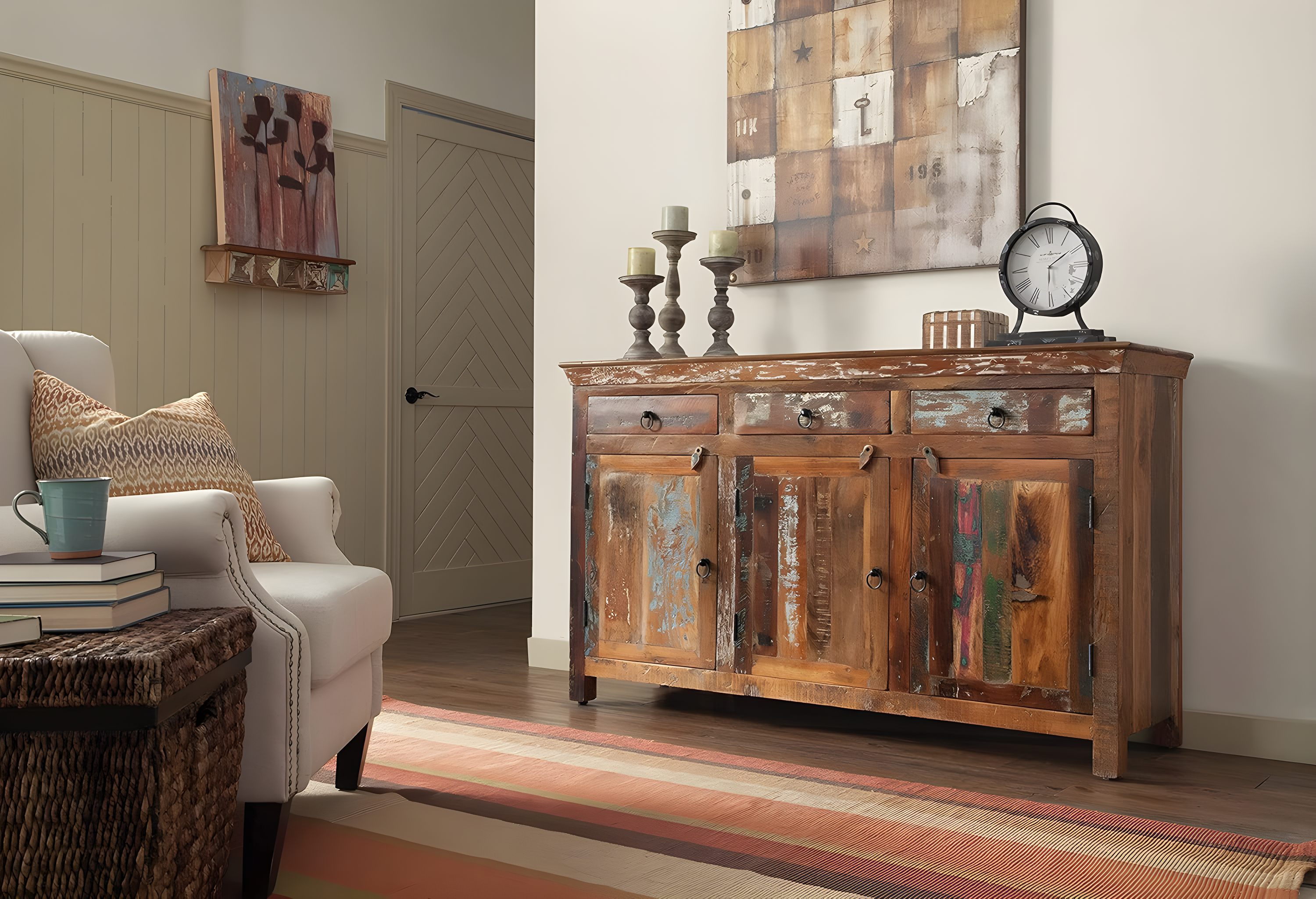 Coaster Company Reclaimed Wood 3-Door Accent Cabinet, Dark and Light Brown