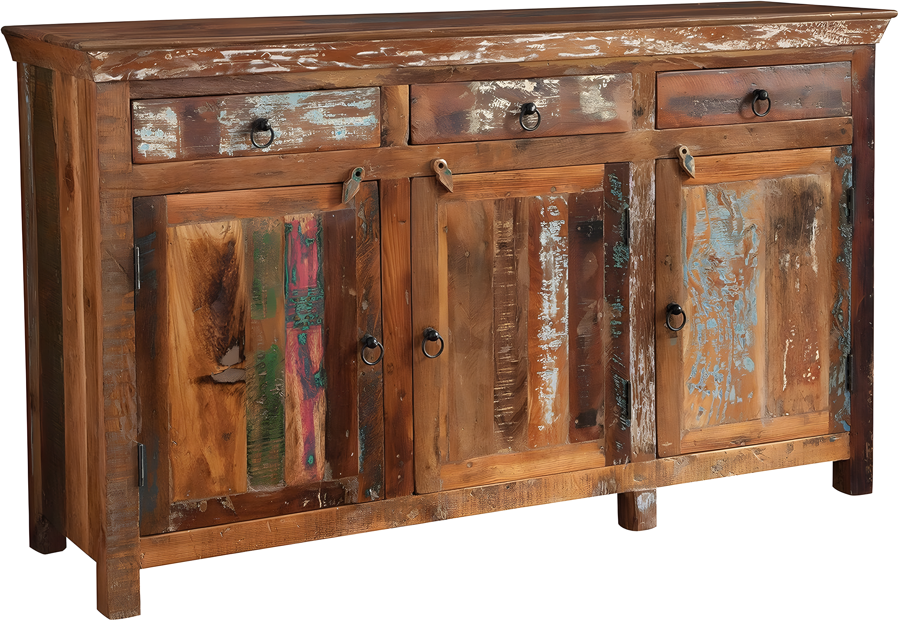 Coaster Company Reclaimed Wood 3-Door Accent Cabinet, Dark and Light Brown