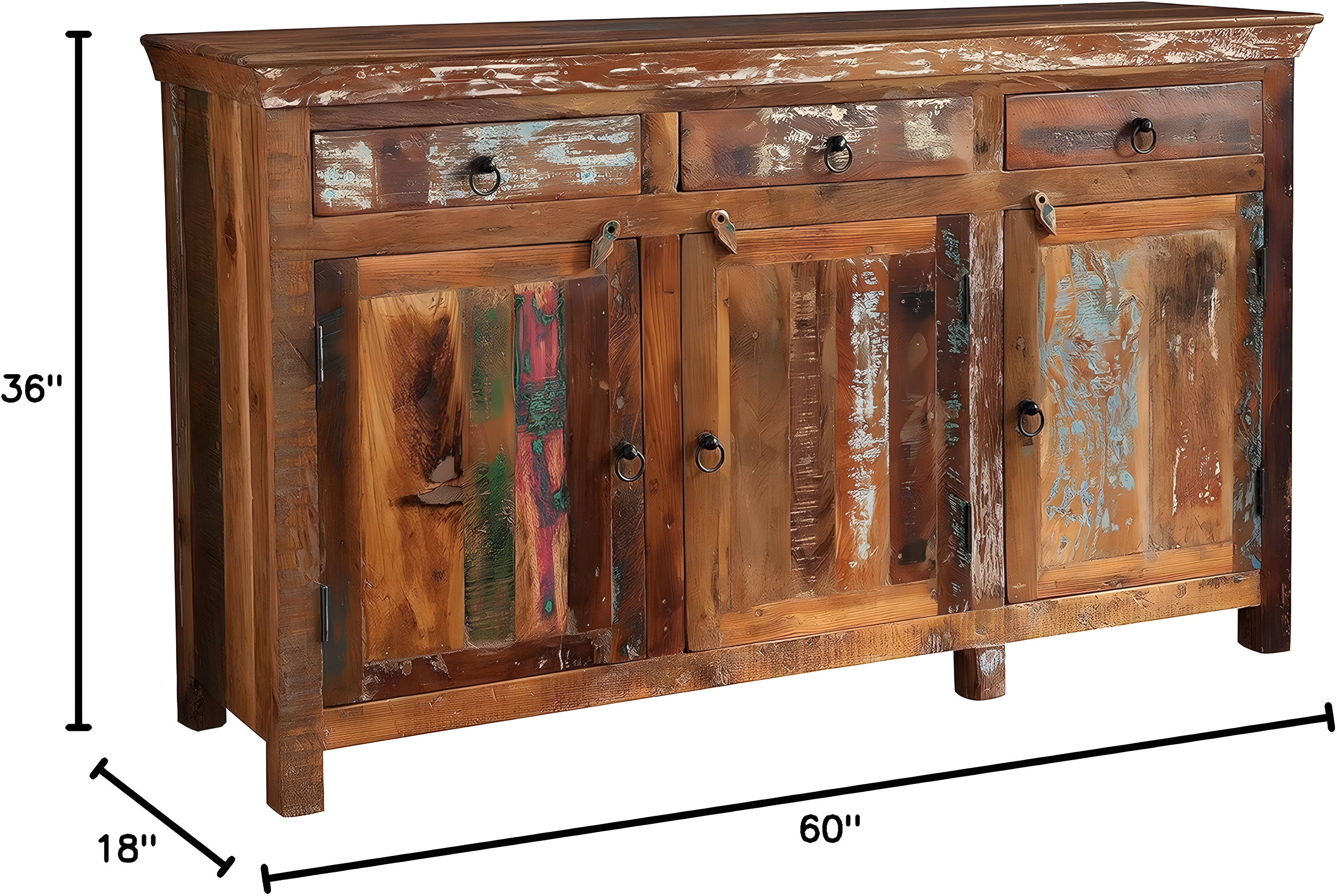 Coaster Company Reclaimed Wood 3-Door Accent Cabinet, Dark and Light Brown