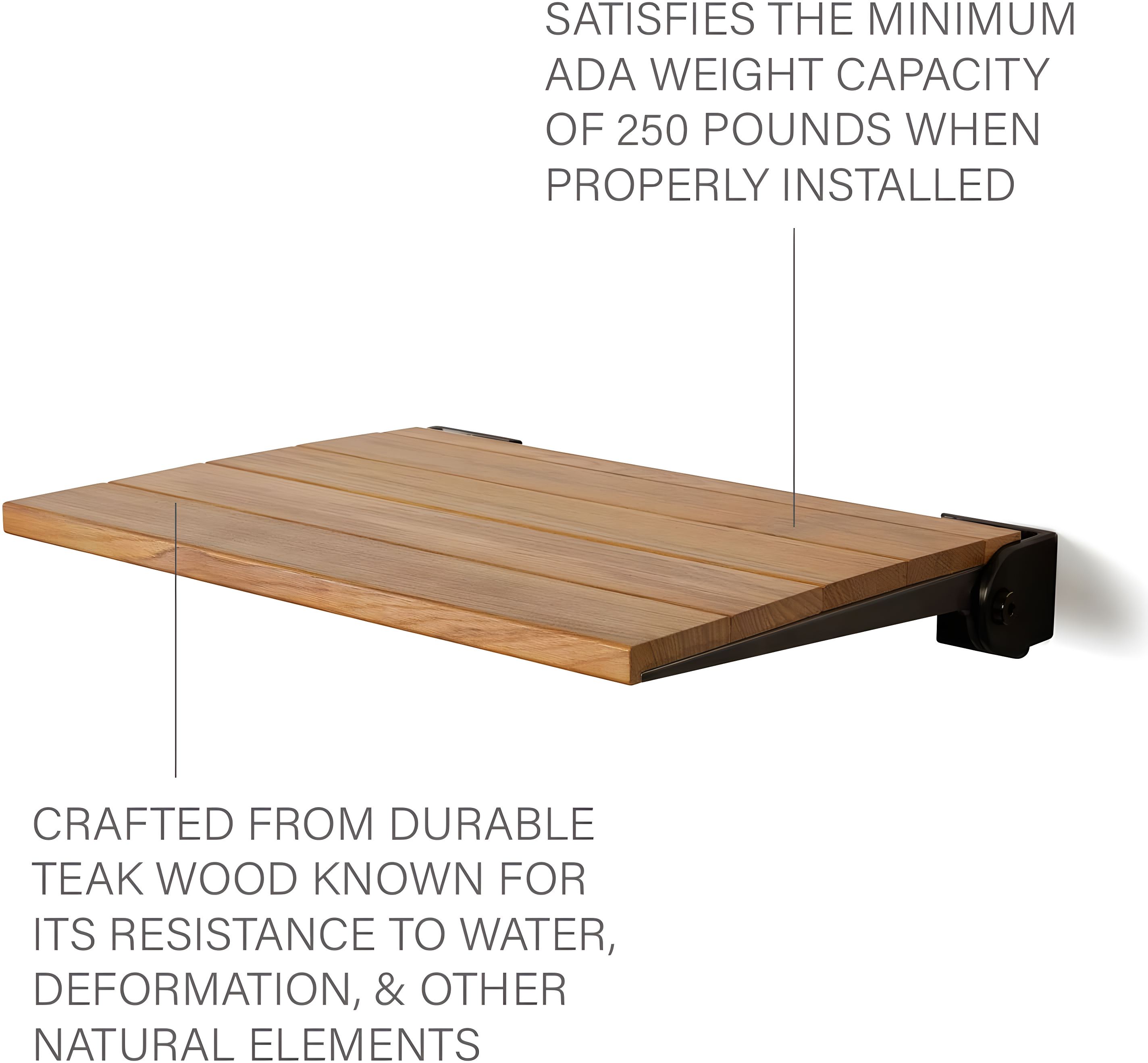 SlimLine Teak Wood Folding Shower Bench Seat