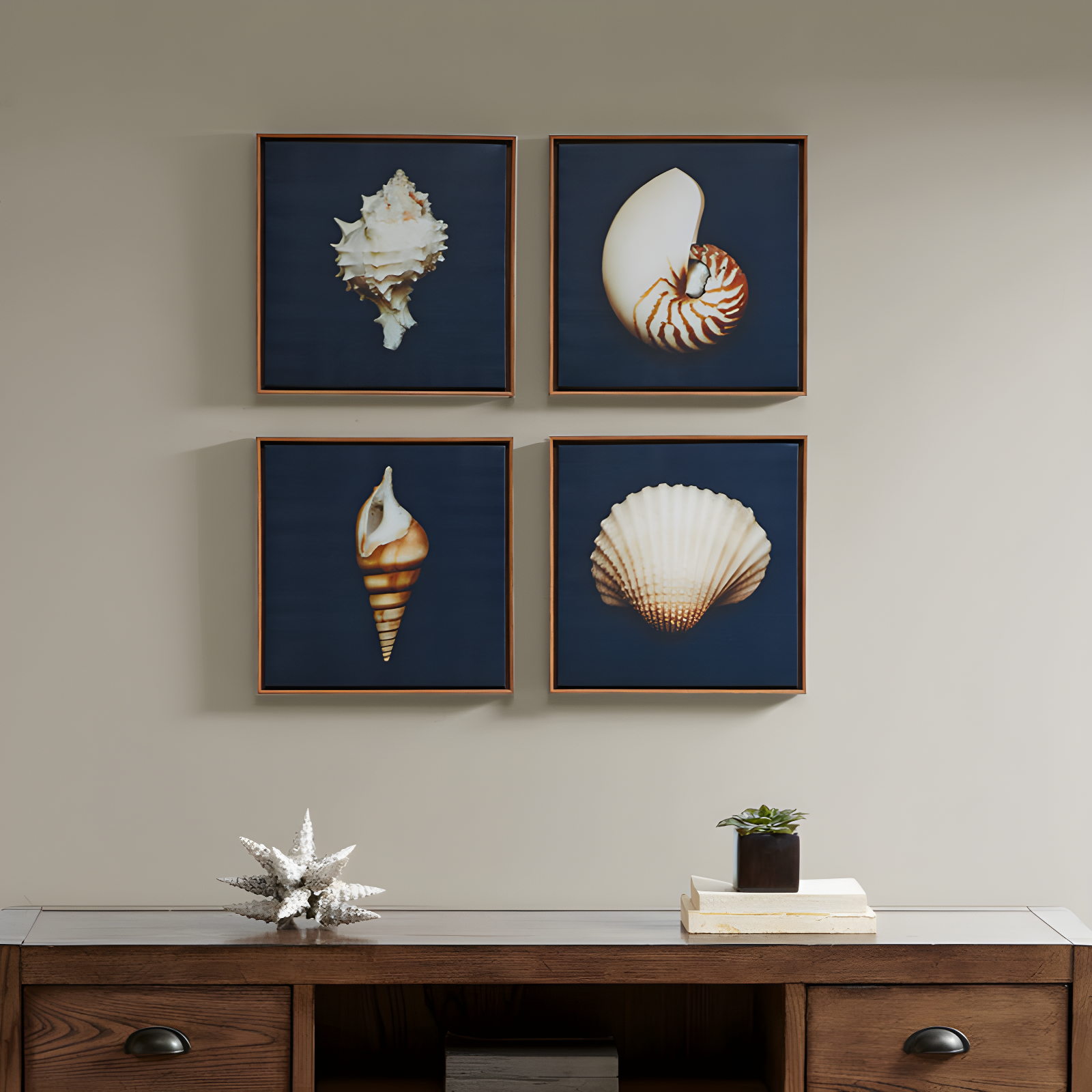 Highland Dunes " Ocean Seashells " by Julie Greenwood 4 - Pieces