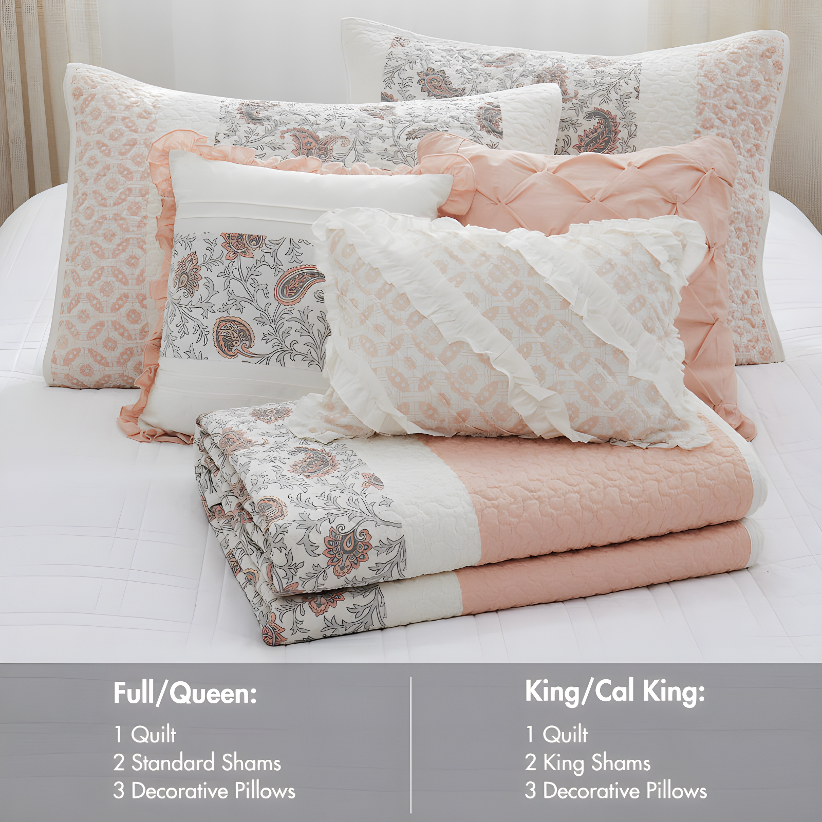 Madison Park Dawn 6 Piece Cotton Percale Quilt Set with Throw Pillows