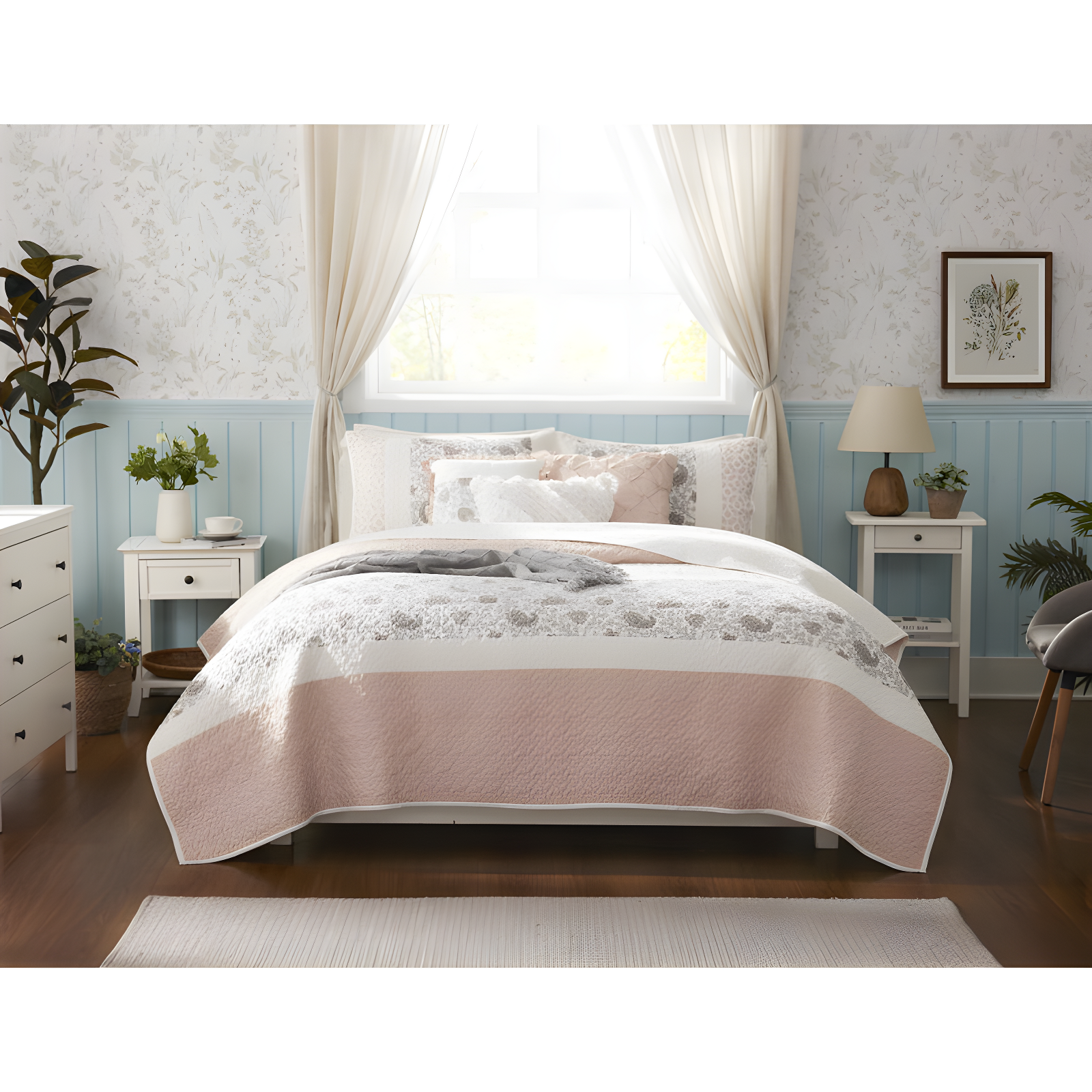 Madison Park Dawn 6 Piece Cotton Percale Quilt Set with Throw Pillows