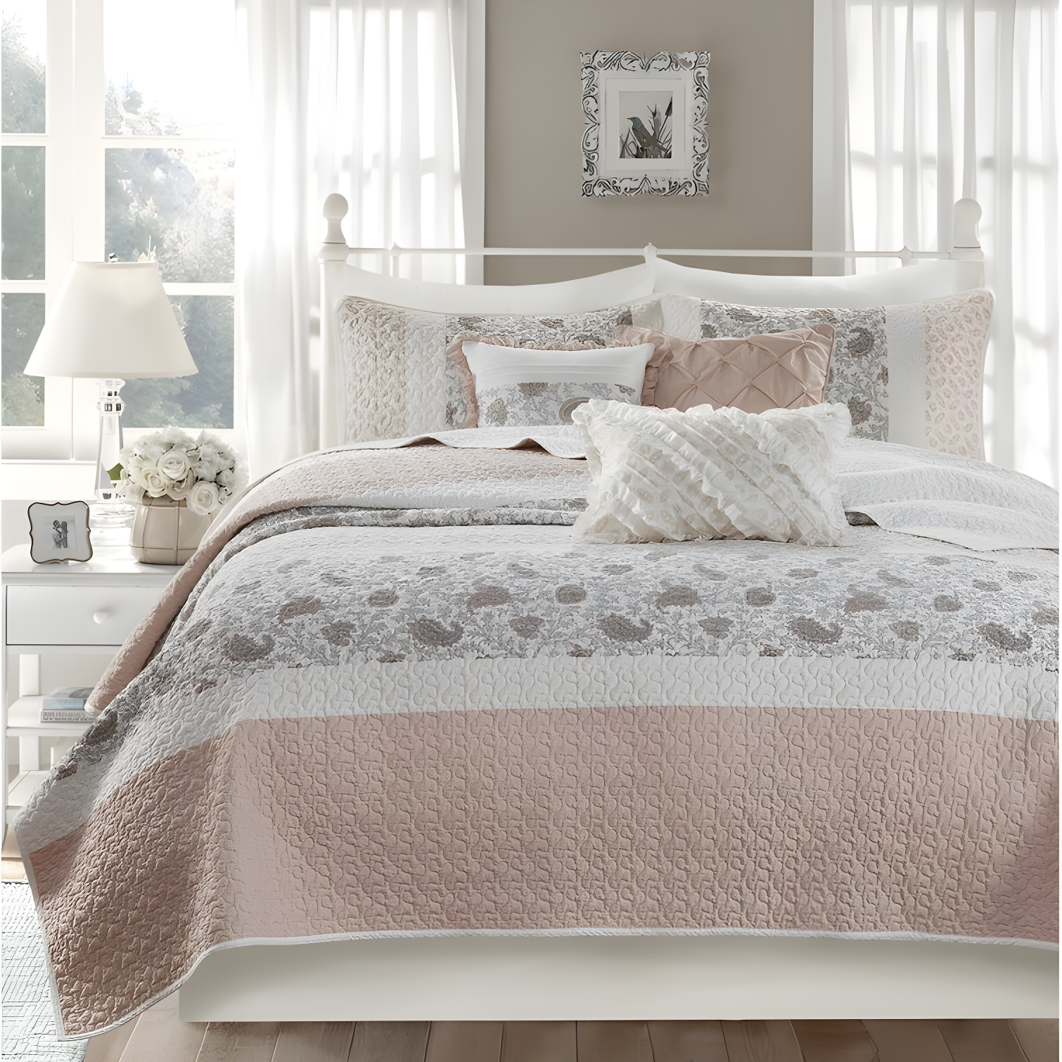Madison Park Dawn 6 Piece Cotton Percale Quilt Set with Throw Pillows