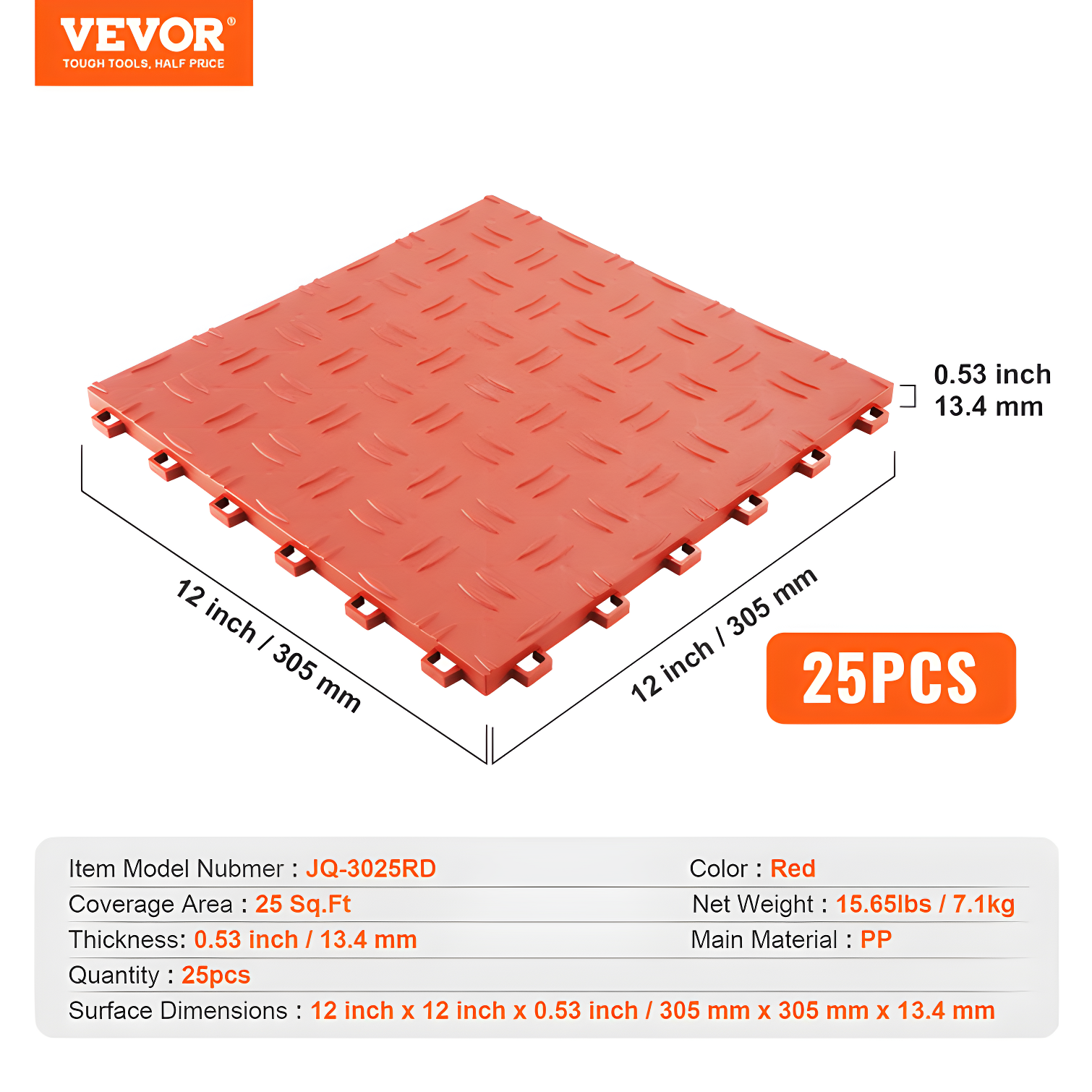VEVOR VEVOR 12'' W x 12'' L Garage Flooring Tiles (Set of 25)