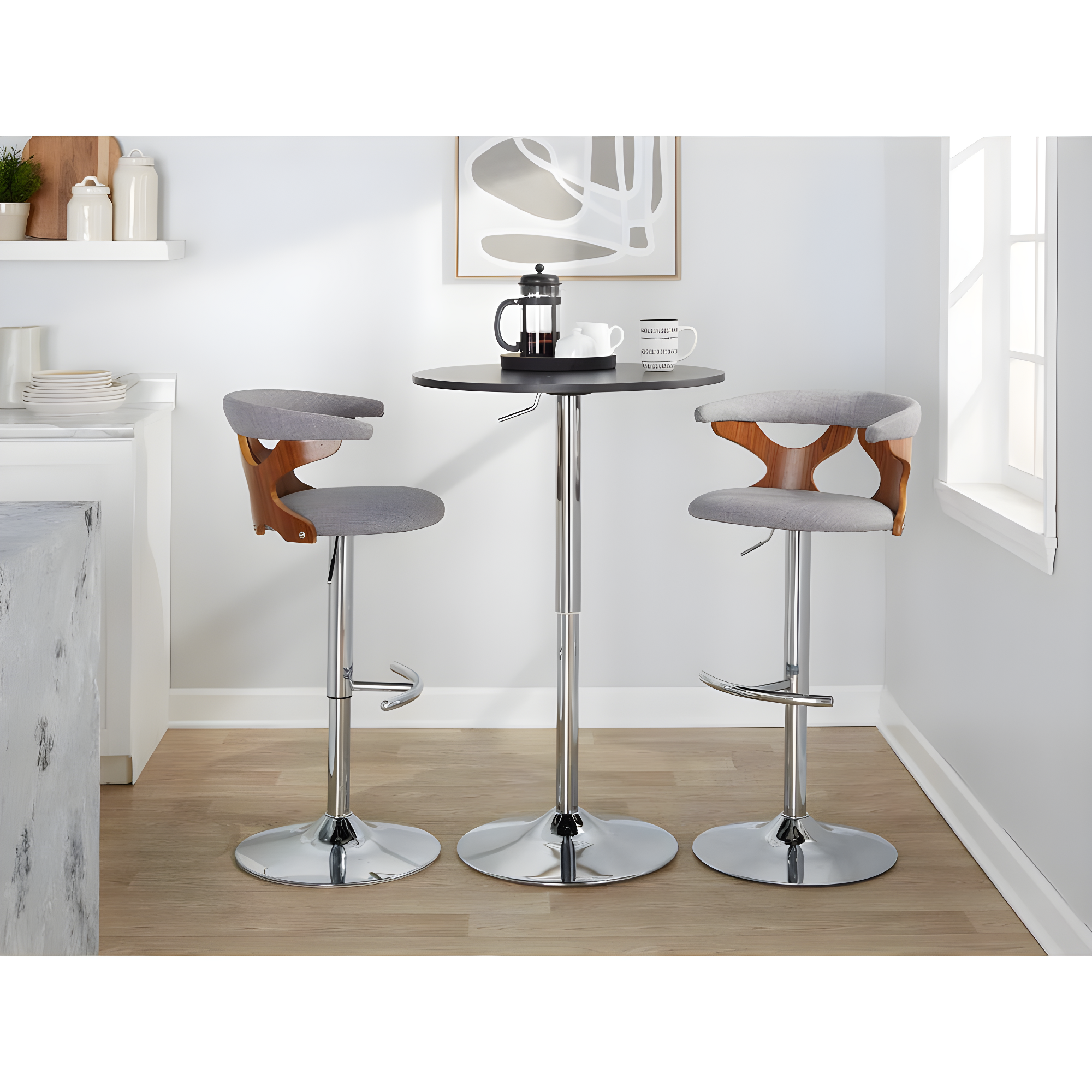 LumiSource Gardenia Swivel Upholstered Adjustable Height Counter Stool with Metal Frame (Set of 2)