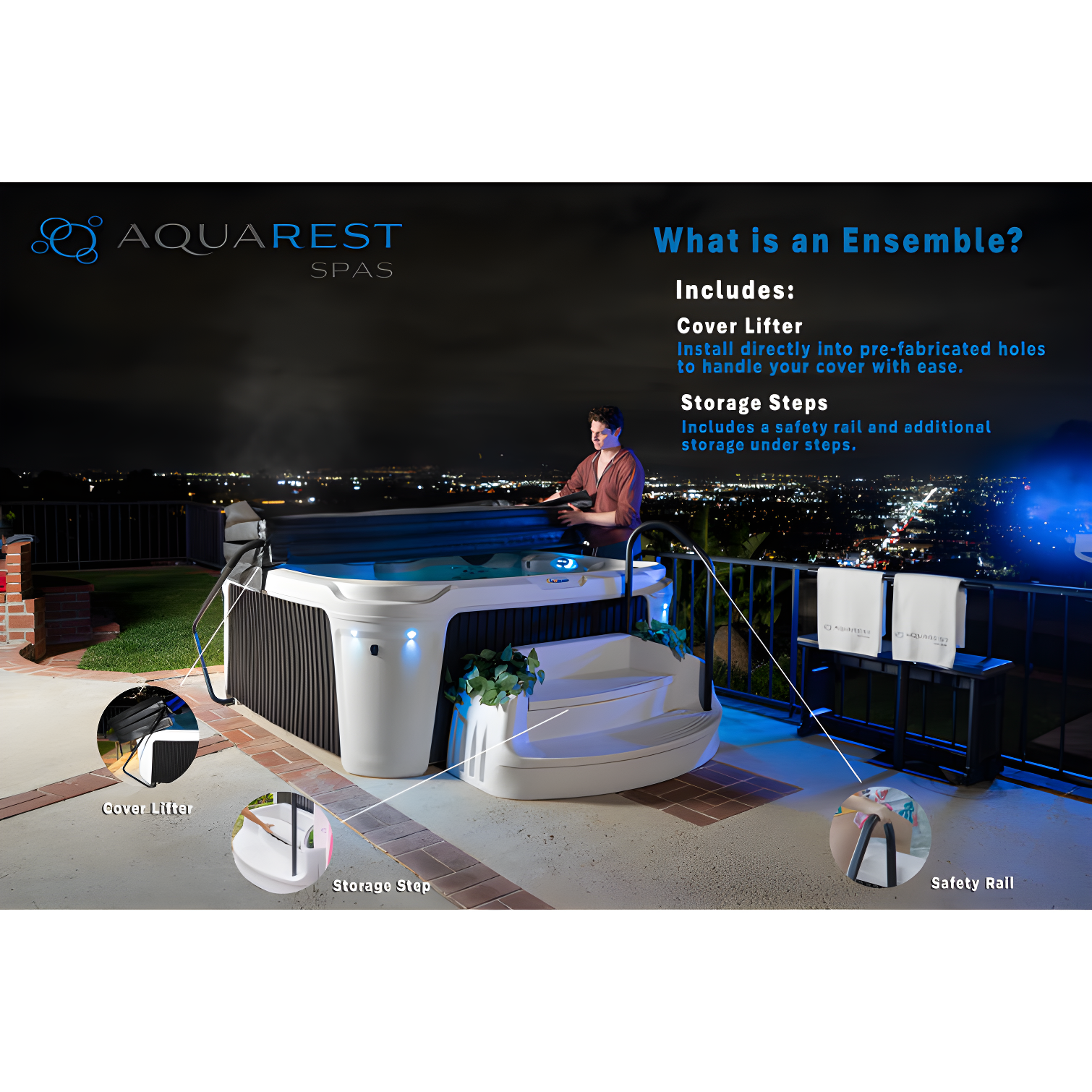 AquaRest DayDream 3500 7-Person 35-Jet Plug & Play Hot Tub with Ozonator, LED Waterfall and Stainless Steel Heater