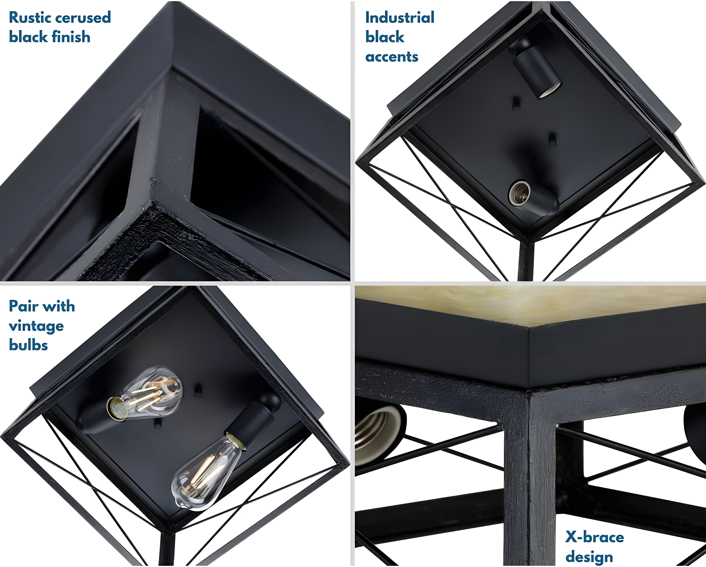 Progress Lighting, Briarwood, 2-Light Flush Mount, Textured Black, Faux-Painted Wood Enclosure